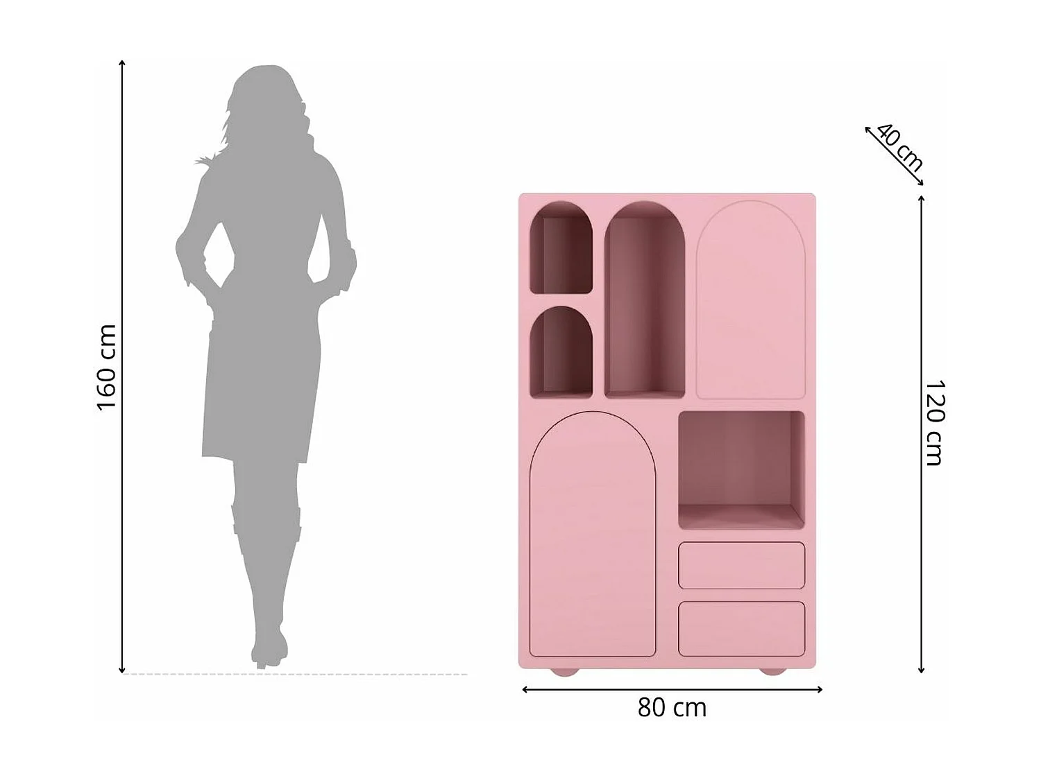 Drewniana komoda z łukami Visby OLIMPIA HIGH / różowa