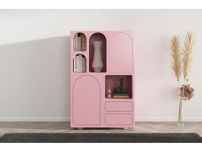 Drewniana komoda z łukami Visby OLIMPIA HIGH / różowa