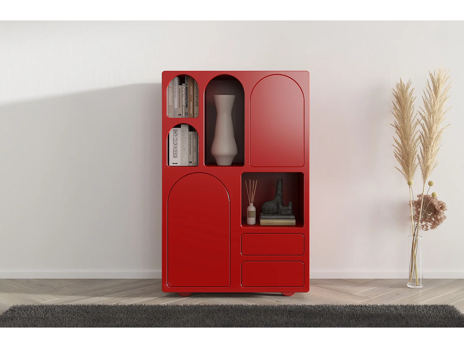 Drewniana komoda z łukami Visby OLIMPIA HIGH / bordowa