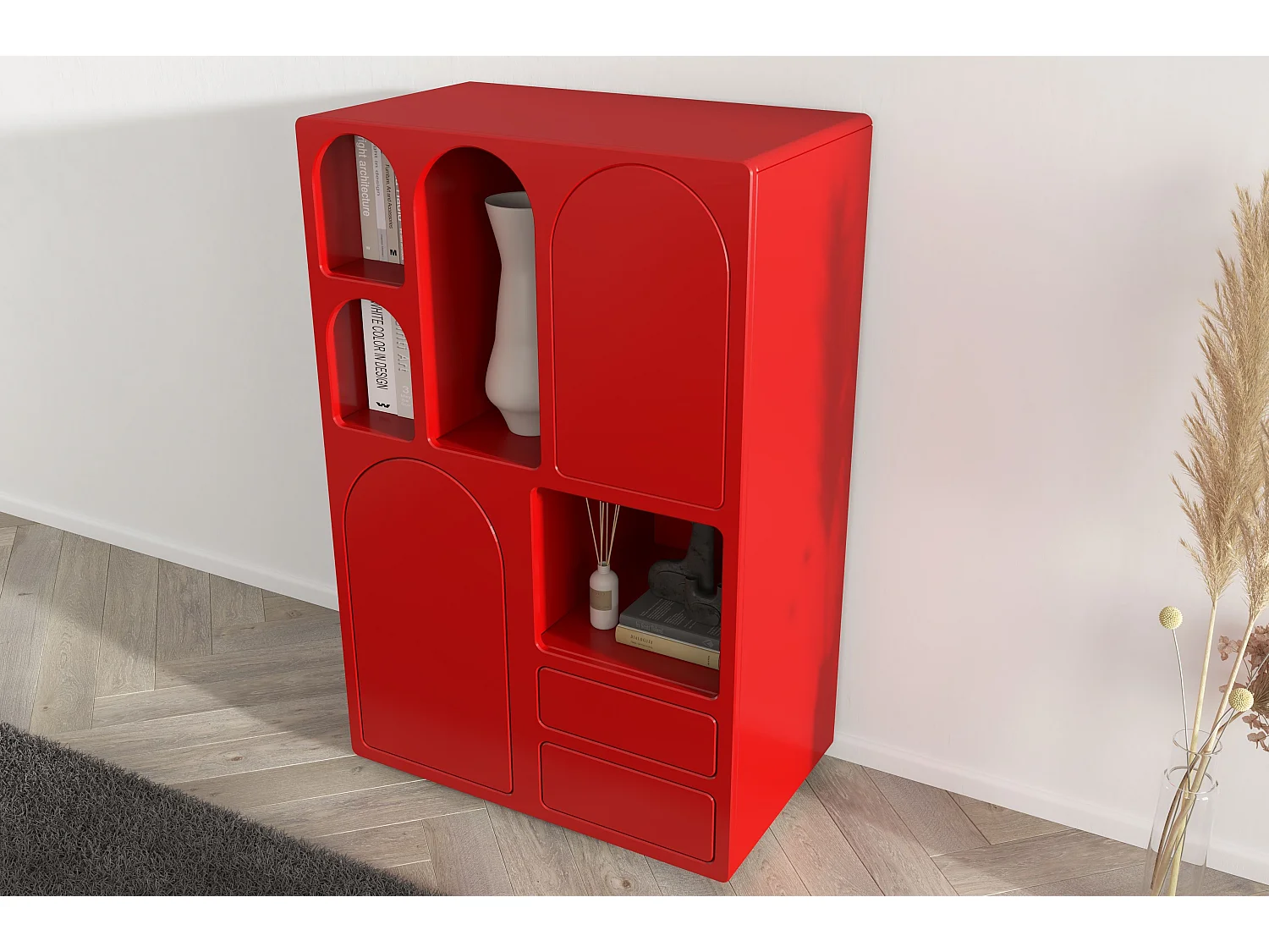 Drewniana komoda z łukami Visby OLIMPIA HIGH / bordowa