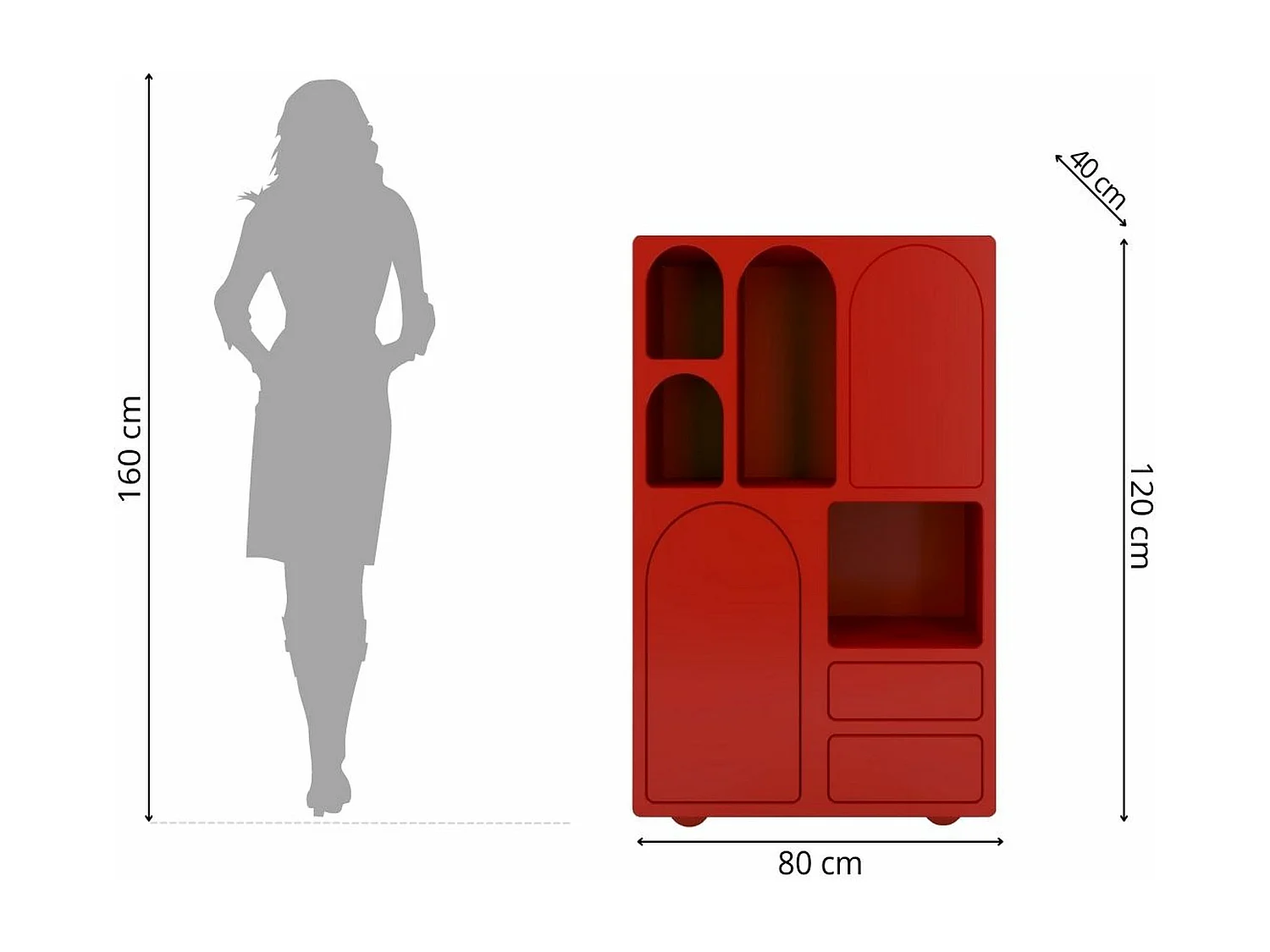 Drewniana komoda z łukami Visby OLIMPIA HIGH / bordowa