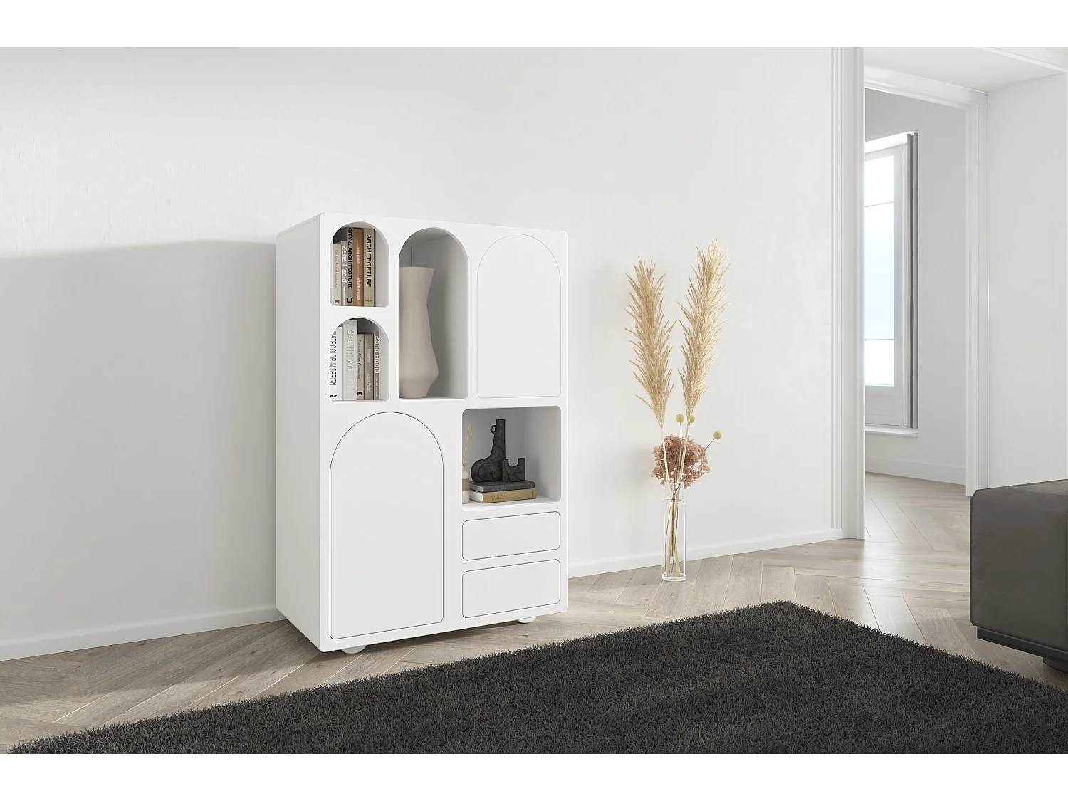 Drewniana komoda z łukami Visby OLIMPIA HIGH / biała