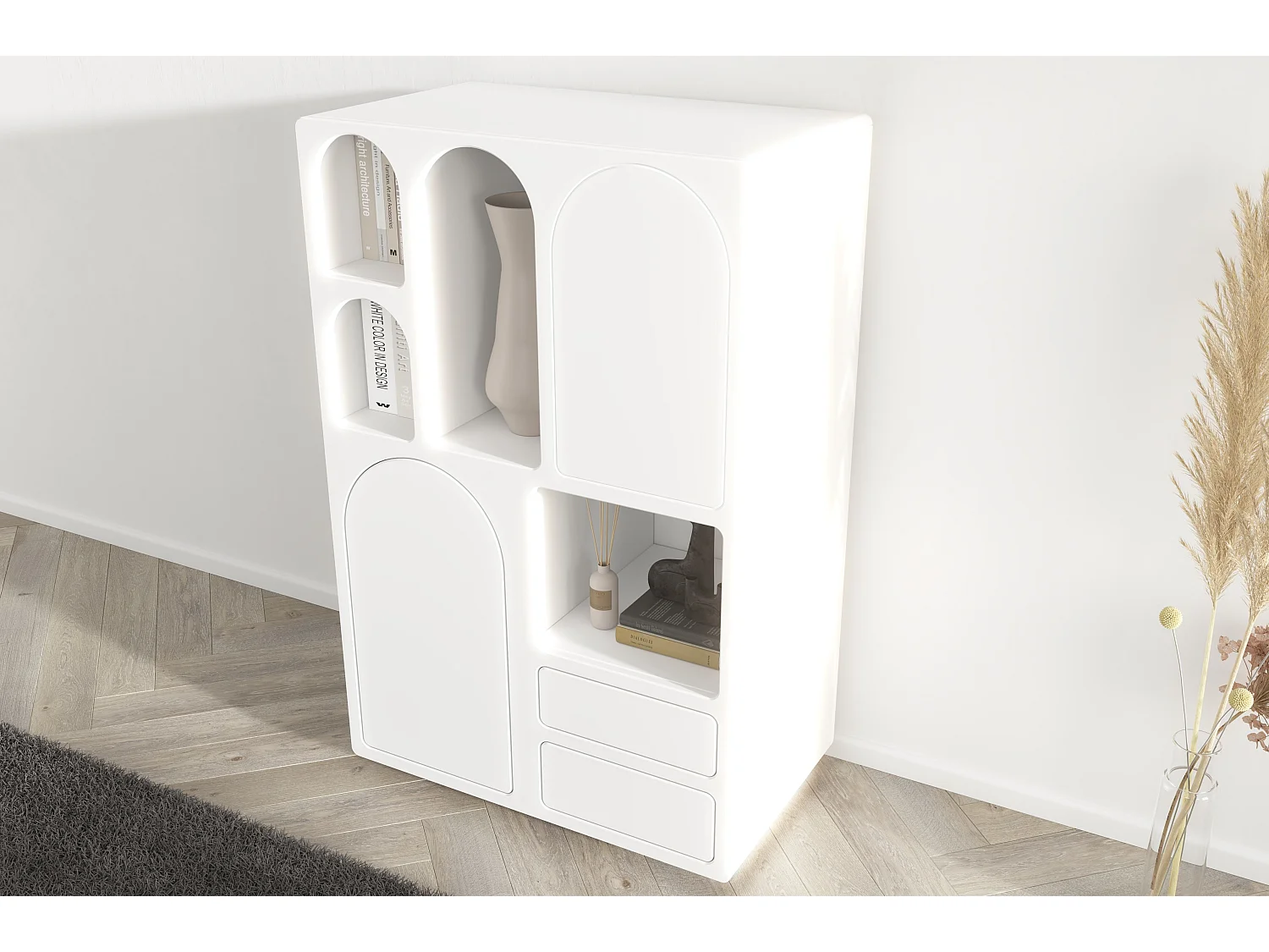 Drewniana komoda z łukami Visby OLIMPIA HIGH / biała