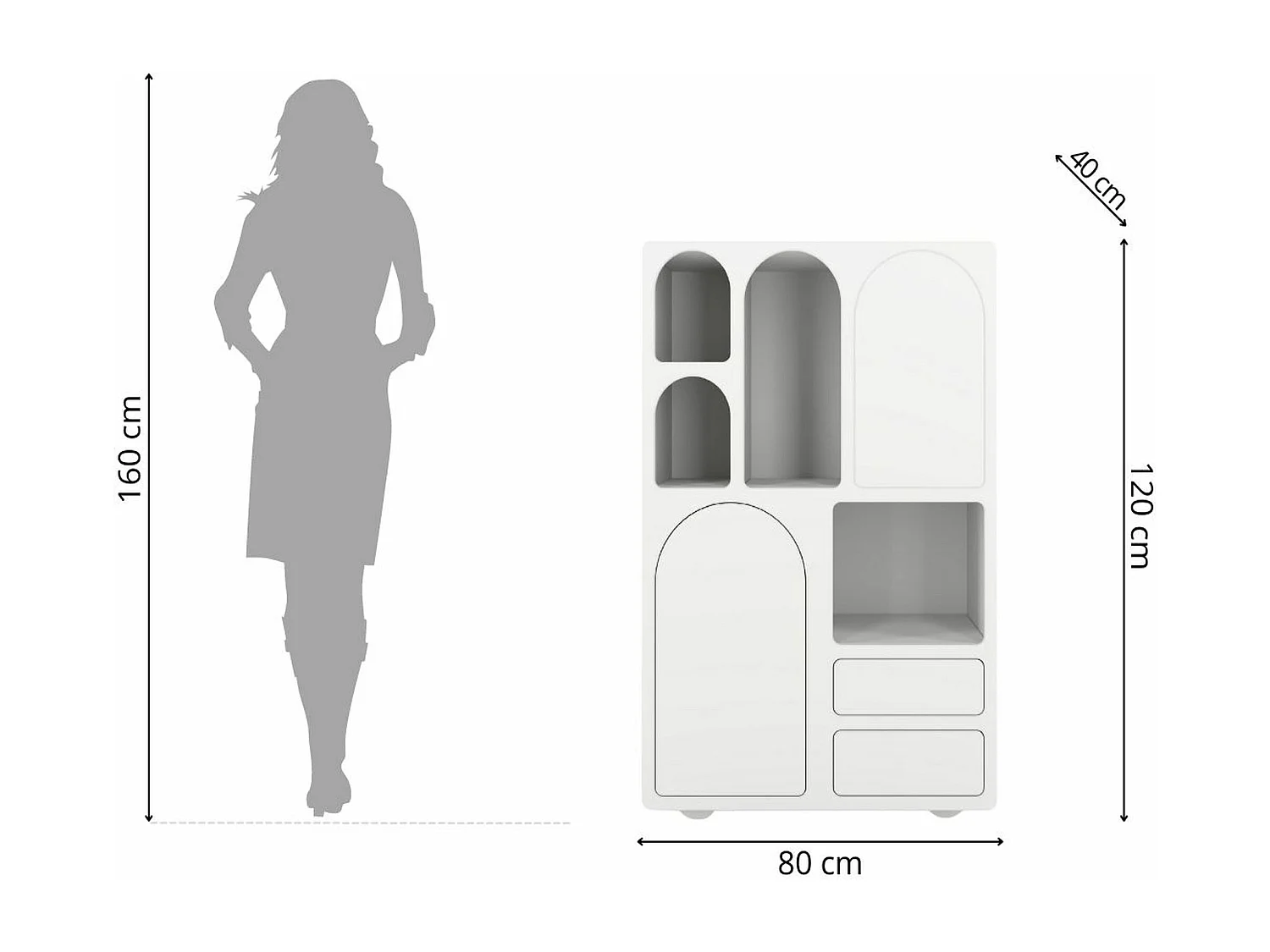 Drewniana komoda z łukami Visby OLIMPIA HIGH / biała