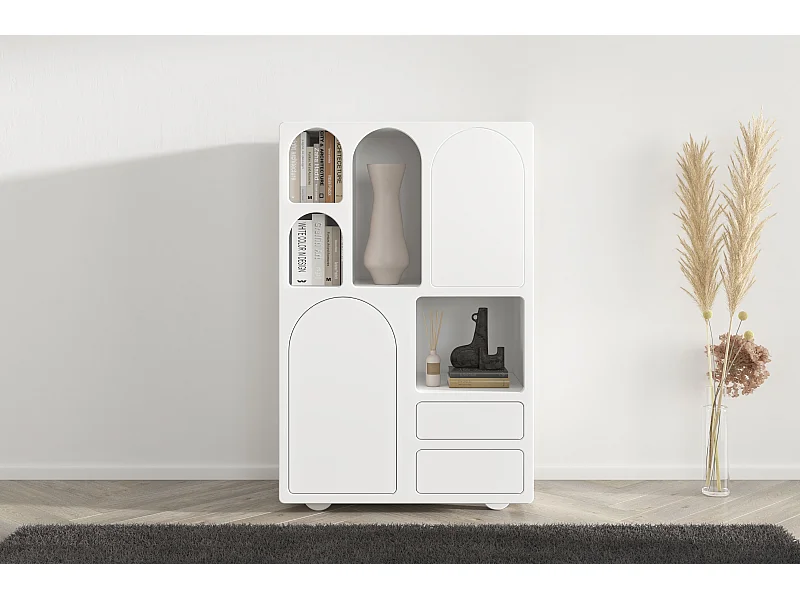 Drewniana komoda z łukami Visby OLIMPIA HIGH / biała