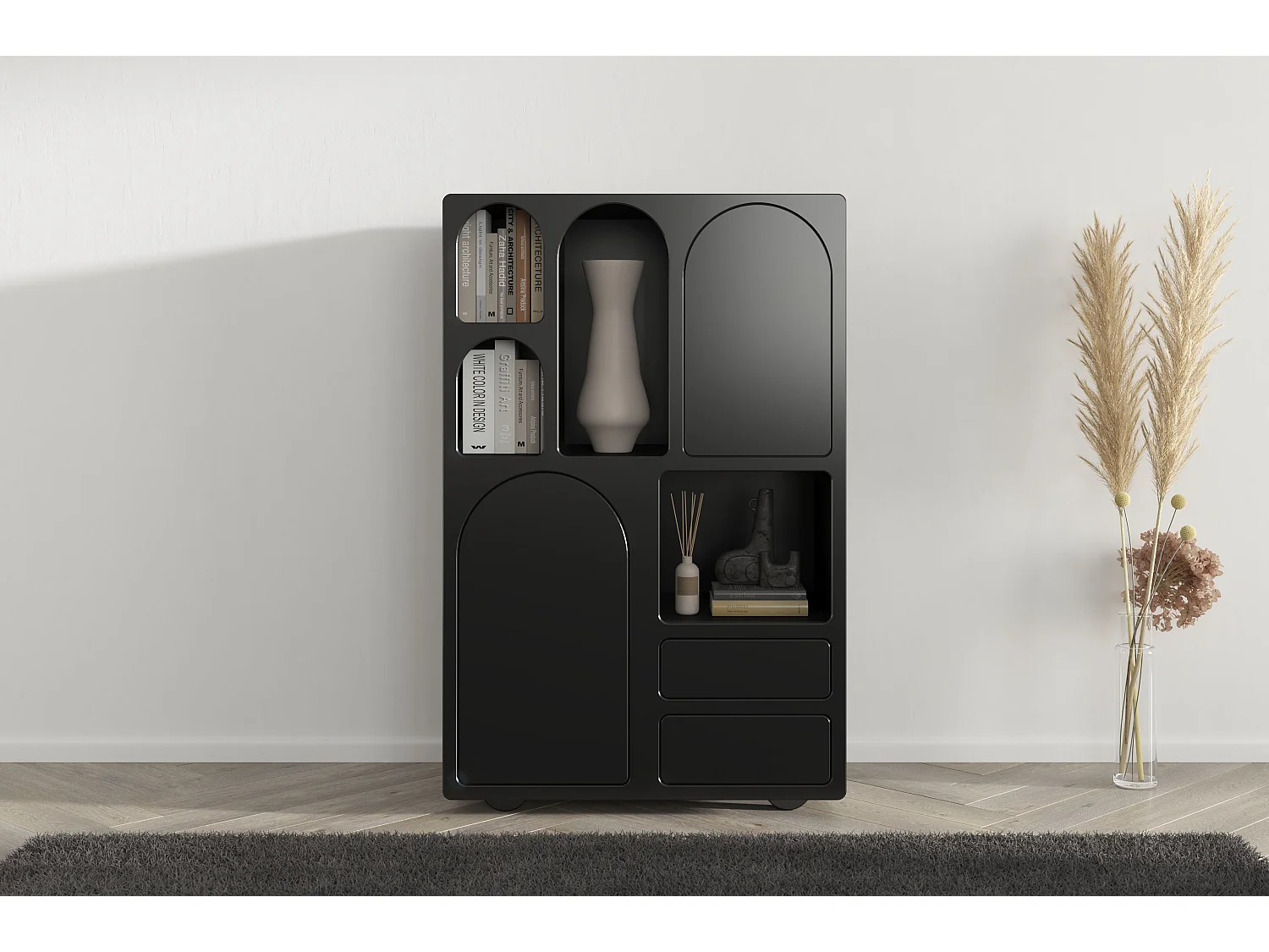 Drewniana komoda z łukami Visby OLIMPIA HIGH / czarna