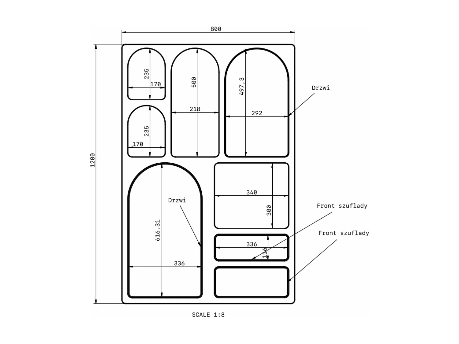 Drewniana komoda z łukami Visby OLIMPIA HIGH / czarna