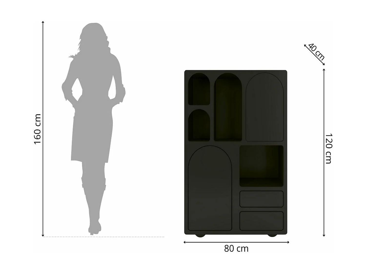 Drewniana komoda z łukami Visby OLIMPIA HIGH / czarna