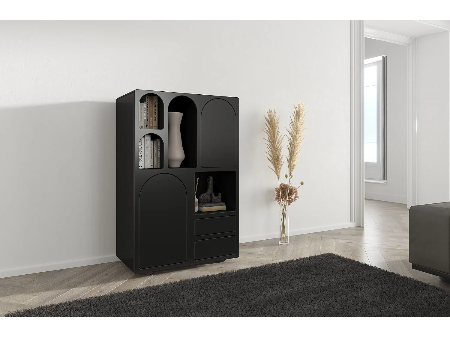 Drewniana komoda z łukami Visby OLIMPIA HIGH / czarna