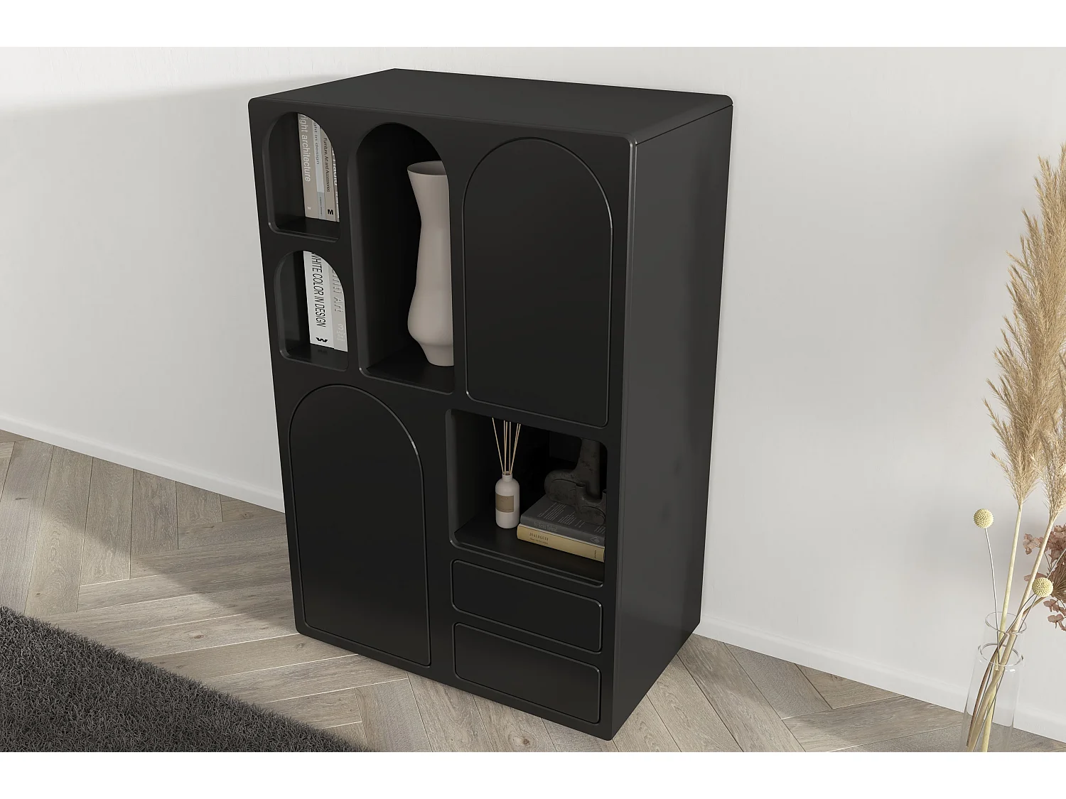 Drewniana komoda z łukami Visby OLIMPIA HIGH / czarna