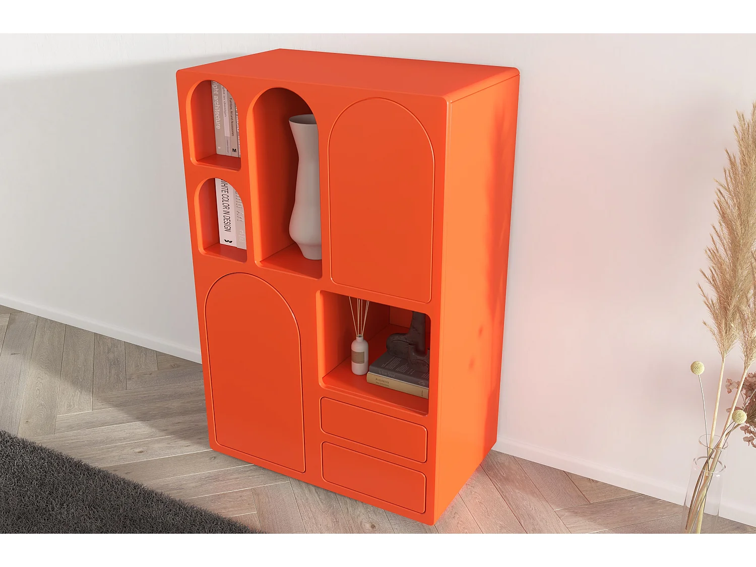 Drewniana komoda z łukami Visby OLIMPIA HIGH / pomarańczowa