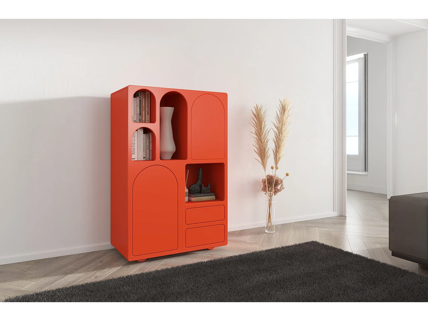 Drewniana komoda z łukami Visby OLIMPIA HIGH / pomarańczowa