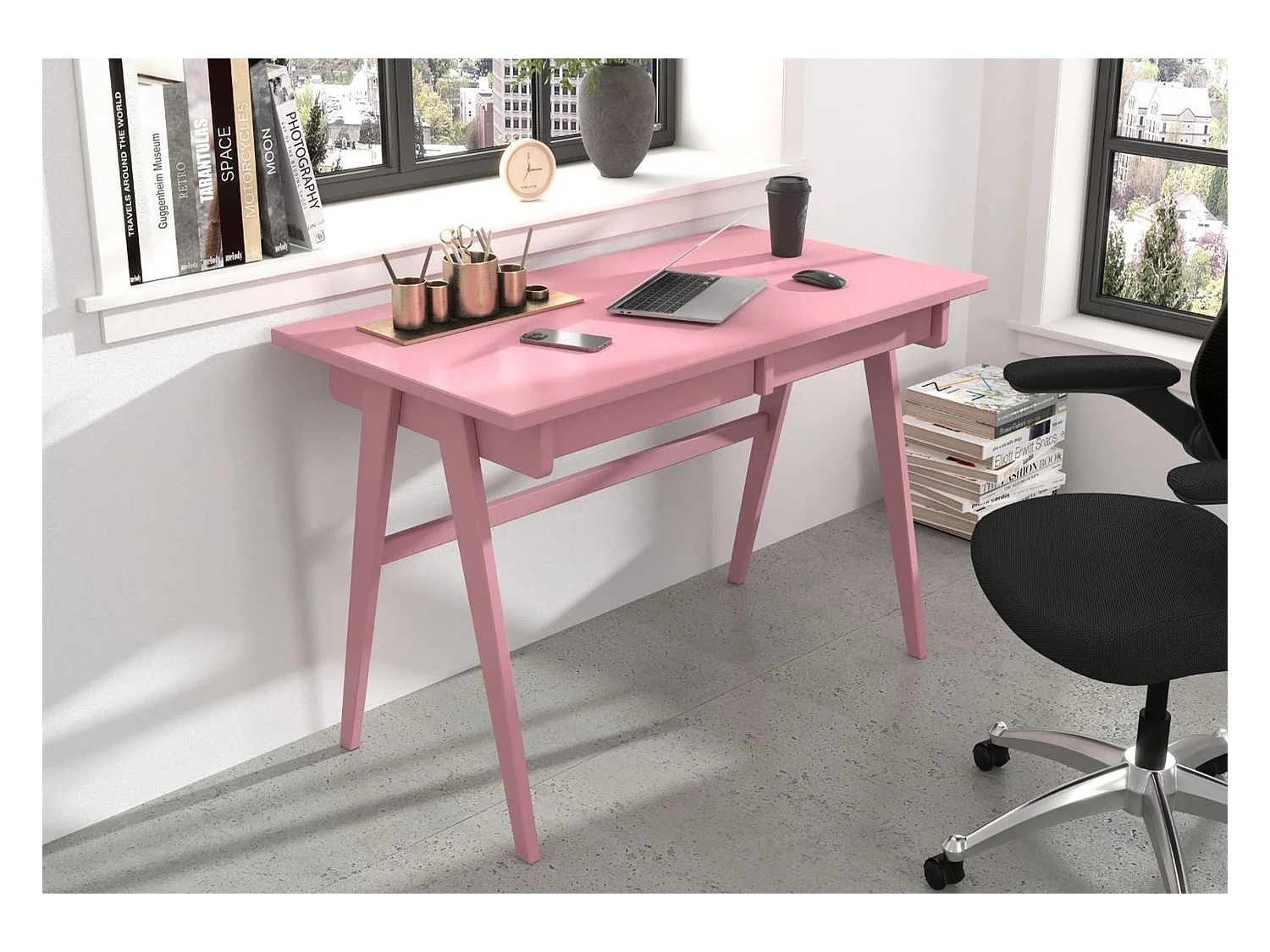 Bureau / coiffeuse en hêtre avec tiroirs EDDA / couleur rose poudré / 120 x 65 cm