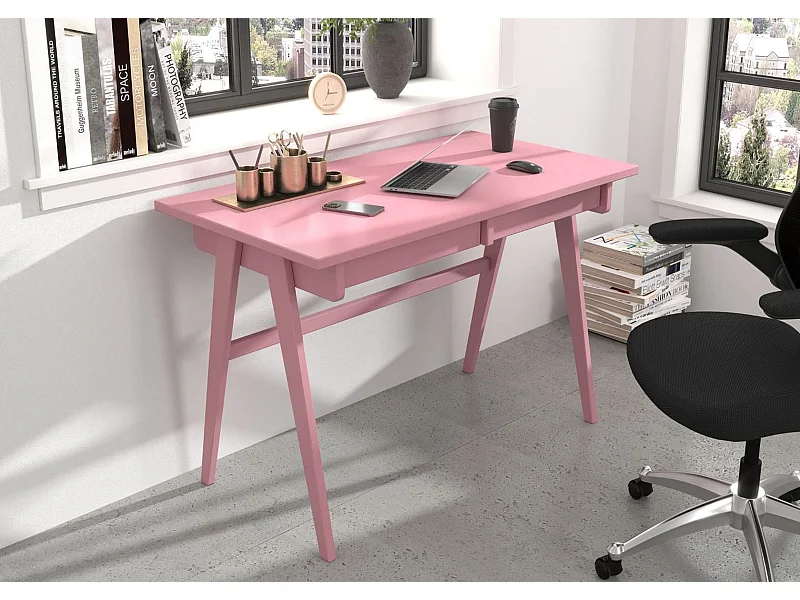 Bureau / coiffeuse en hêtre avec tiroirs EDDA / couleur rose poudré / 120 x 65 cm