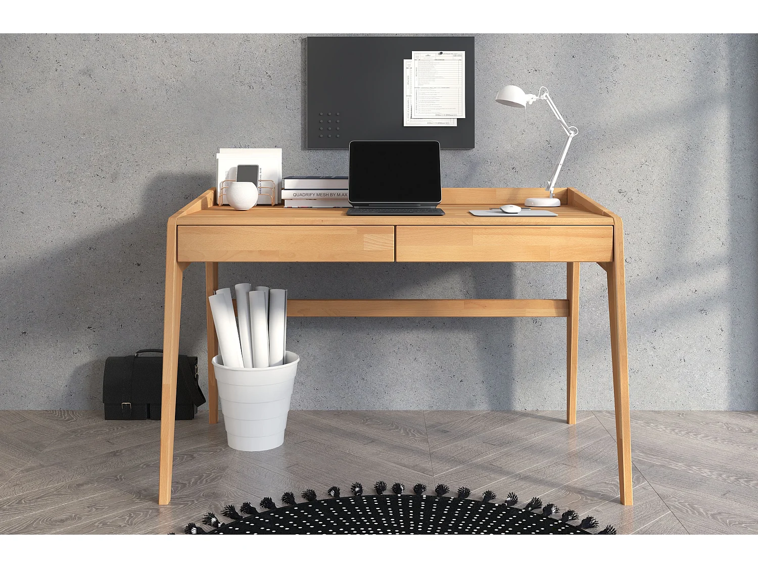 Drewniane bukowe biurko z szufladami Visby LISA / naturalne