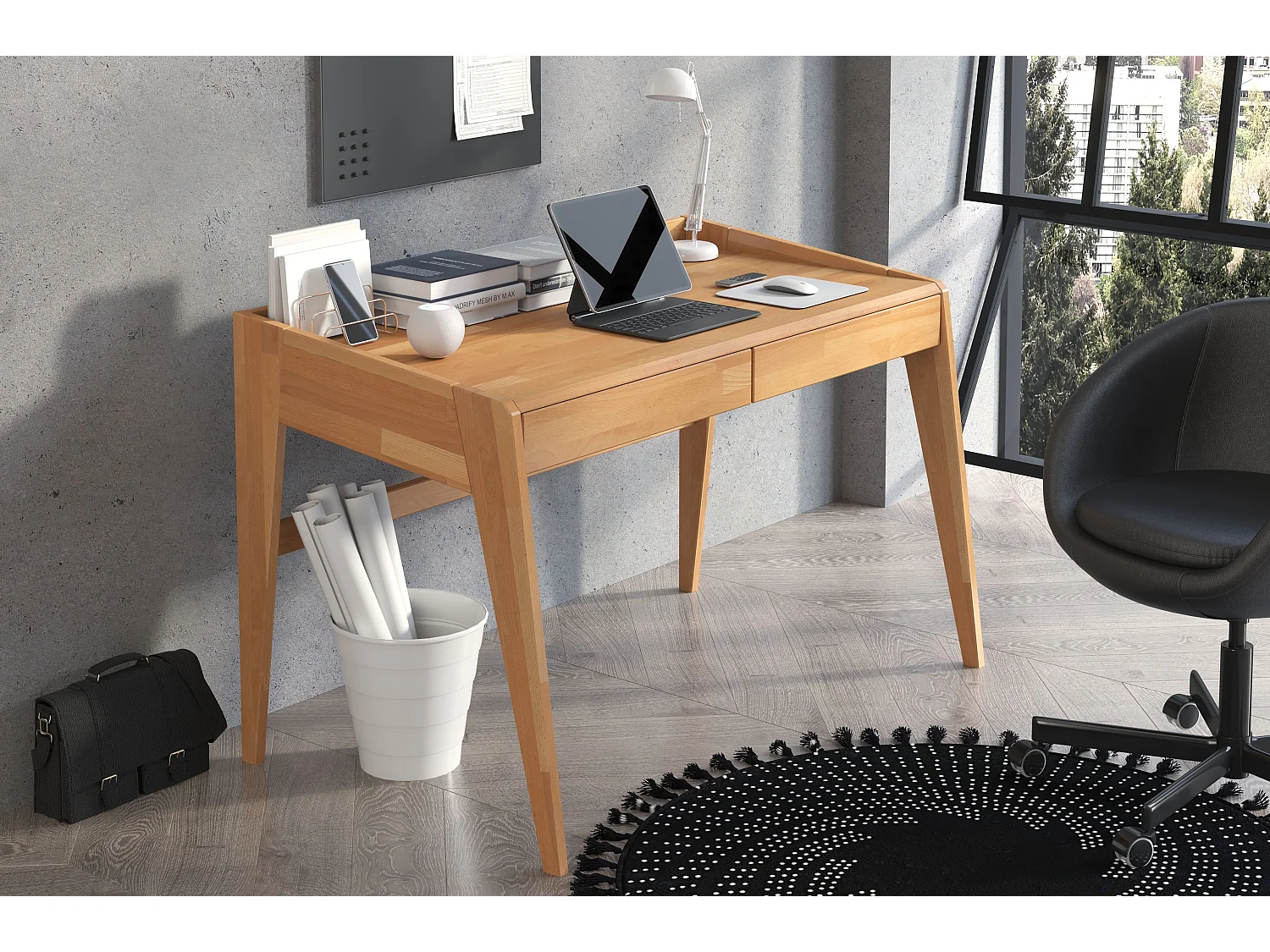 Drewniane bukowe biurko z szufladami Visby LISA / naturalne