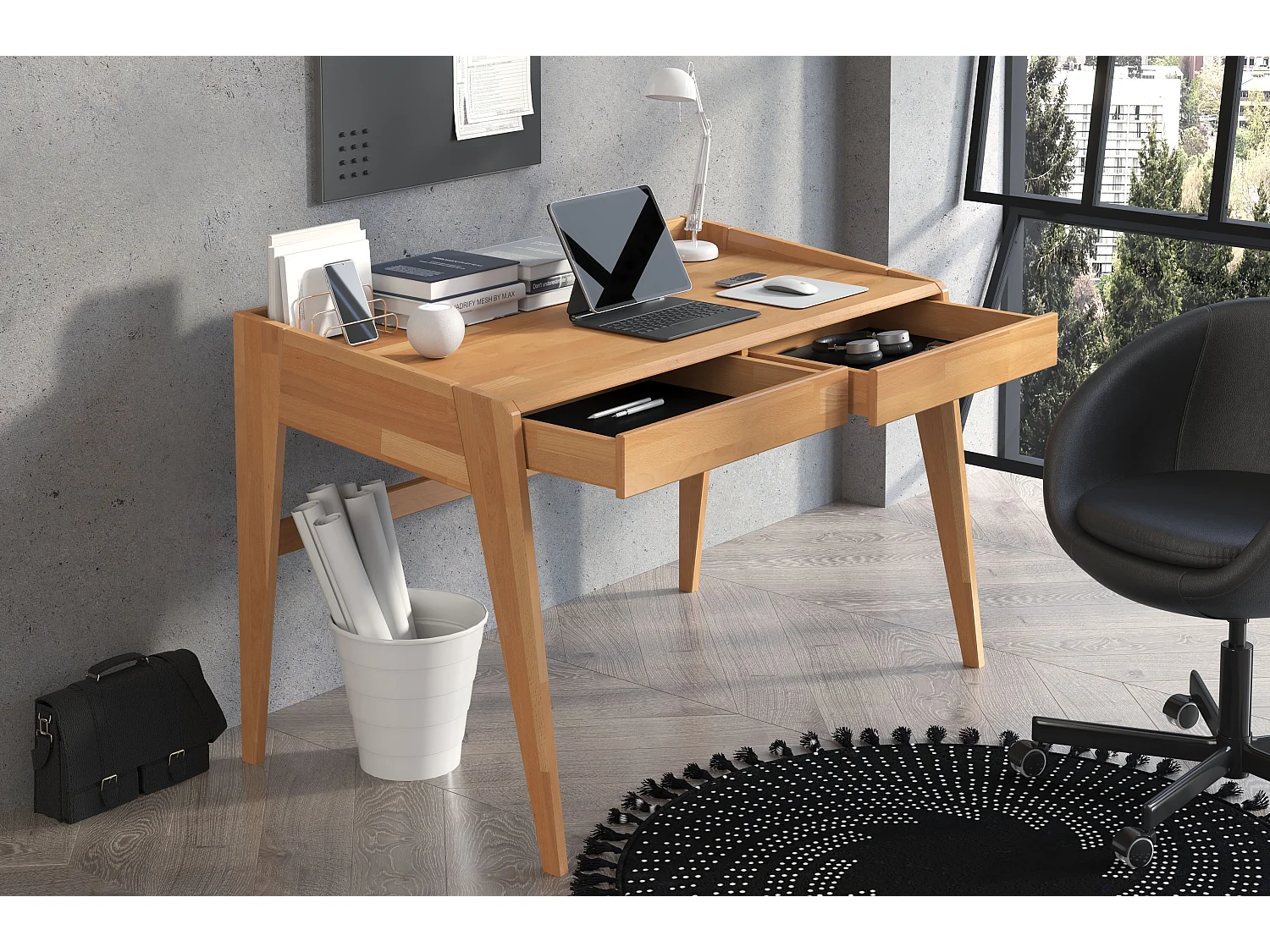 Drewniane bukowe biurko z szufladami Visby LISA / naturalne