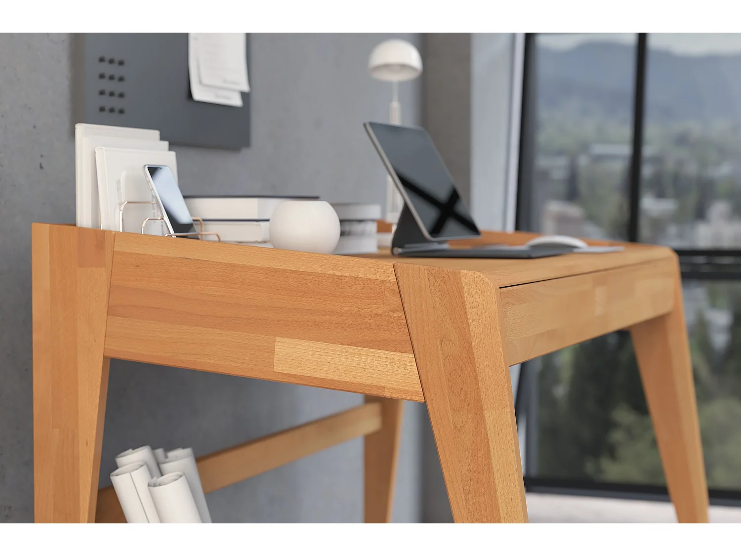 Drewniane bukowe biurko z szufladami Visby LISA / naturalne