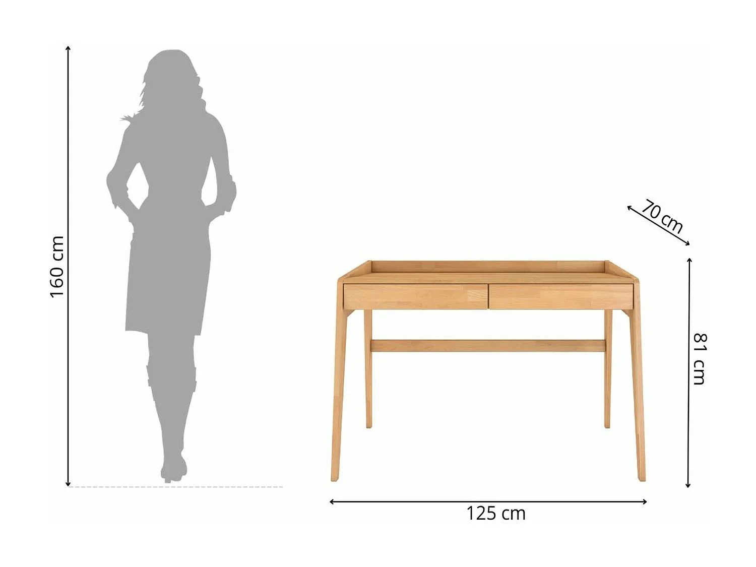 Schreibtisch Elisa, 125/70/81 cm in naturfarben, buchenholz