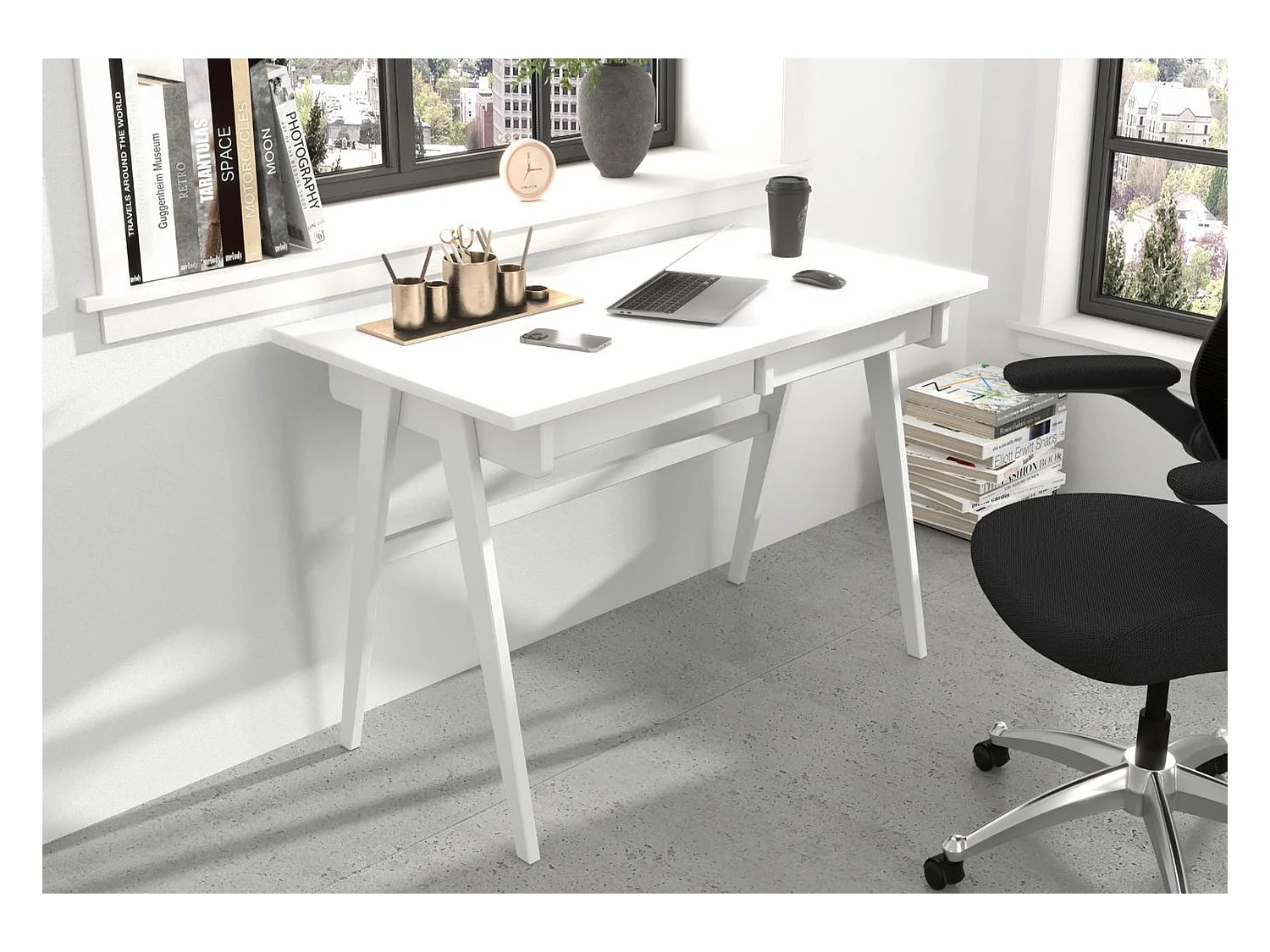 Bureau / coiffeuse en hêtre avec tiroirs EDDA / couleur blanche RAL / 120 x 65 cm