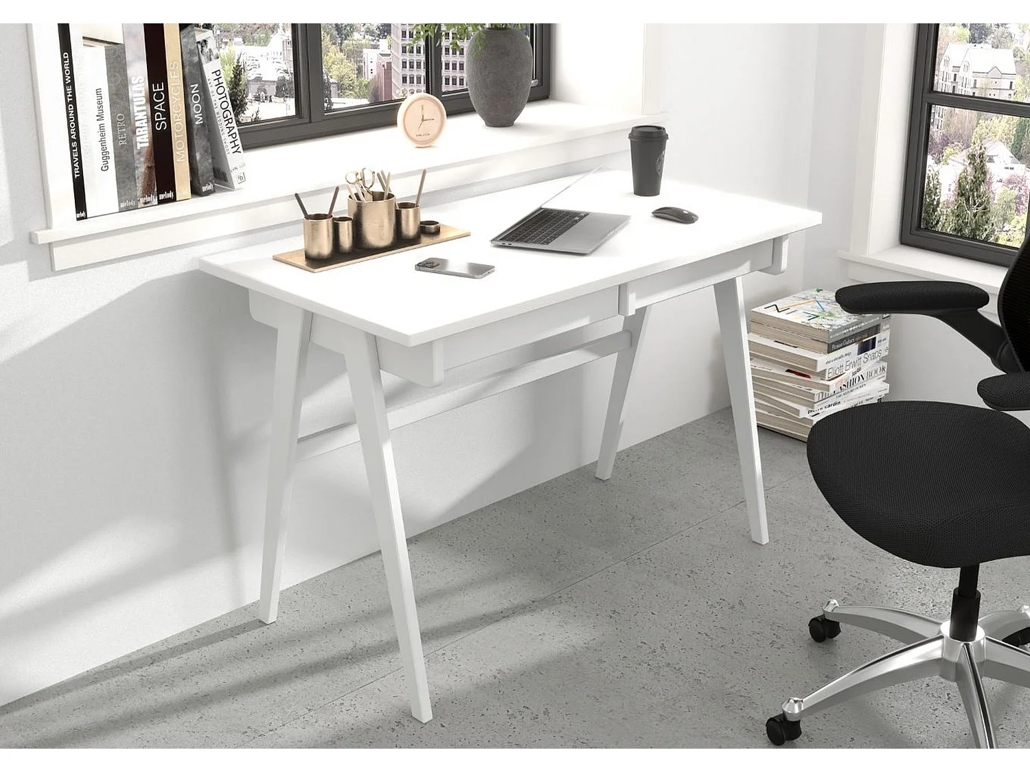 Schreibtisch Edda, 120/65/75 cm in vollflächiges weiß (ral 9003), buchenholz