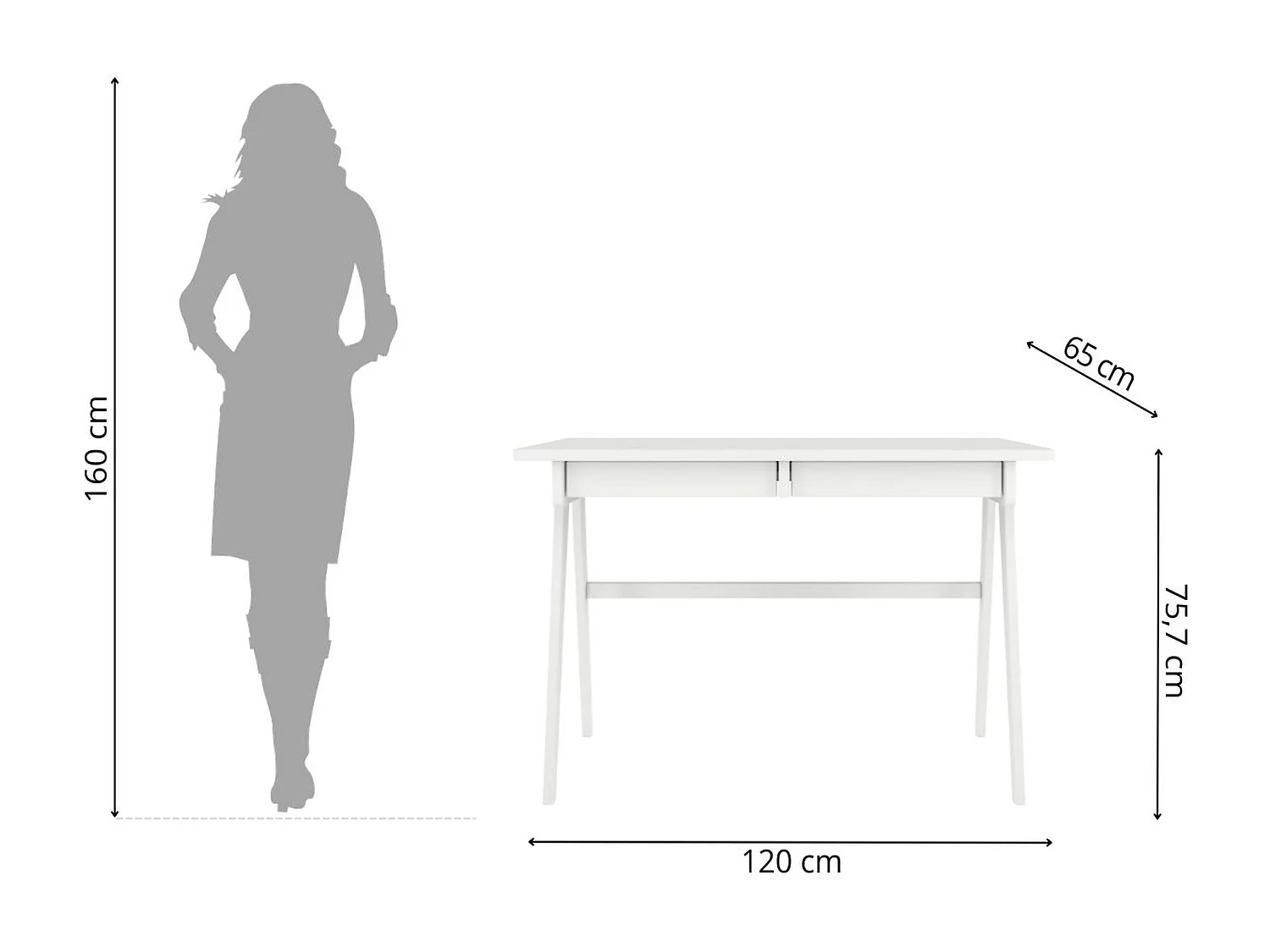 Schreibtisch Edda, 120/65/75 cm in vollflächiges weiß (ral 9003), buchenholz
