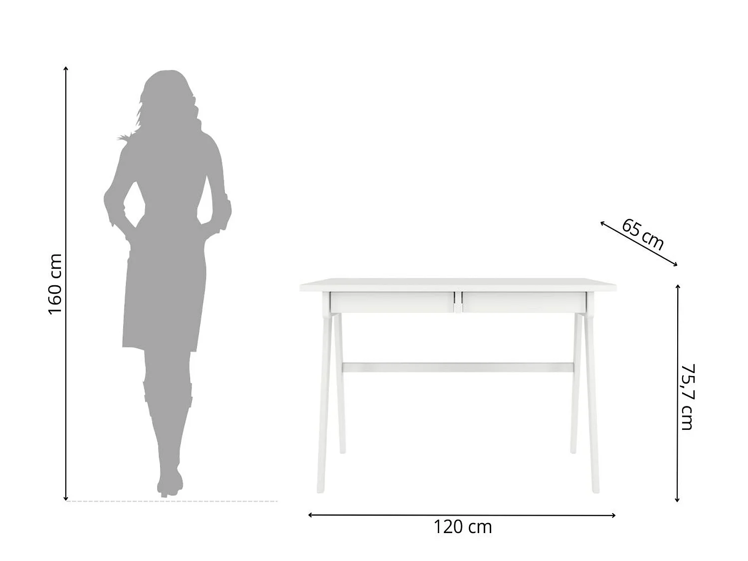 Schreibtisch Edda, 120/65/75 cm in vollflächiges weiß (ral 9003), buchenholz