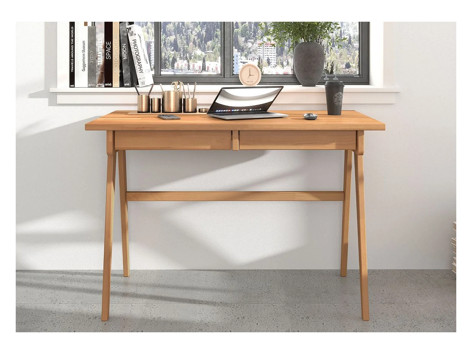 Bureau / coiffeuse en hêtre avec tiroirs EDDA / couleur naturelle / 120 x 65 cm
