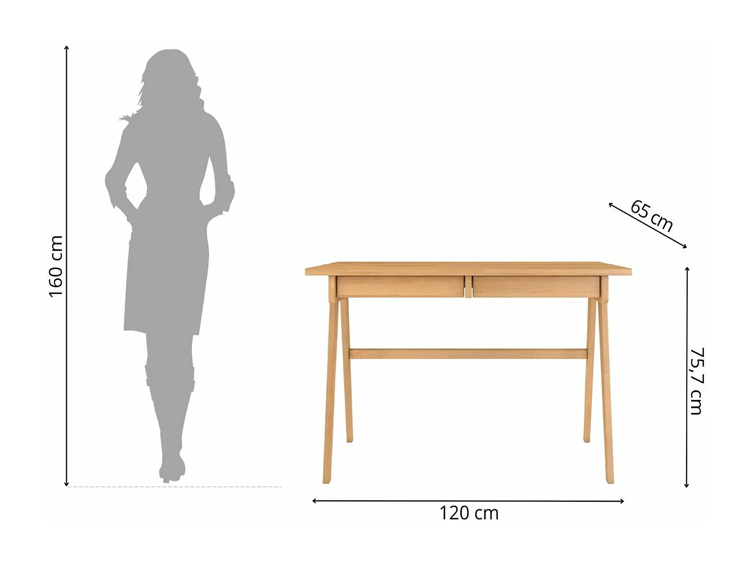 Schreibtisch Edda, 120/65/75 cm in naturfarben, buchenholz