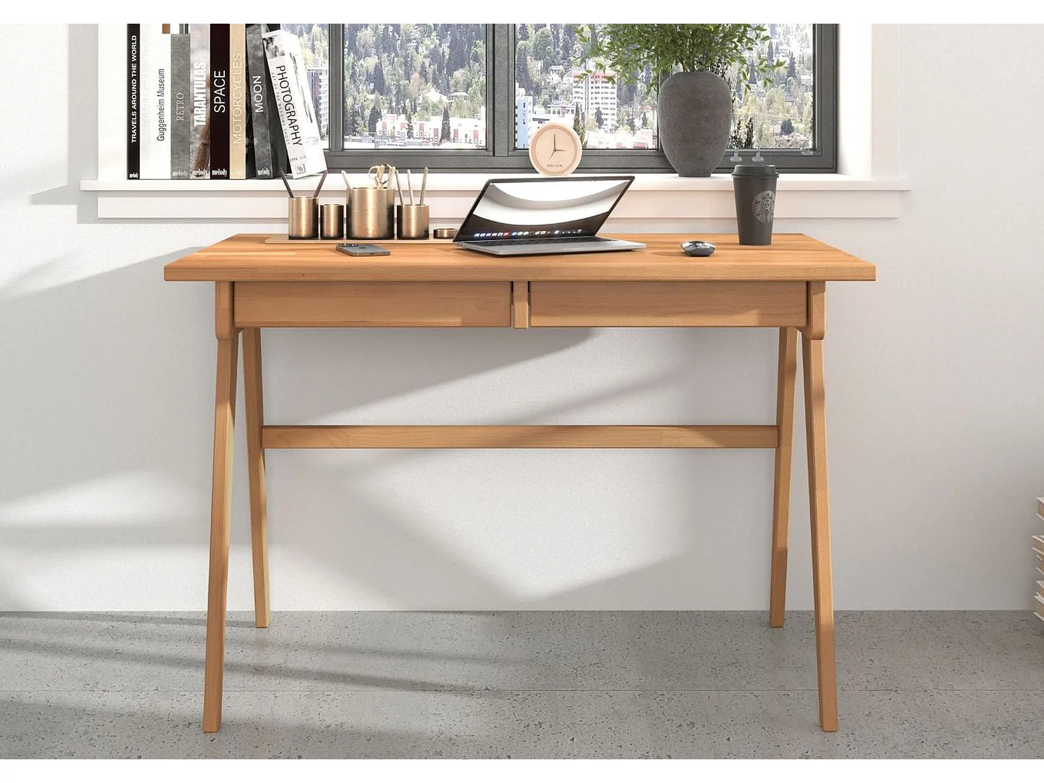 Bureau / coiffeuse en hêtre avec tiroirs EDDA / couleur naturelle / 120 x 65 cm