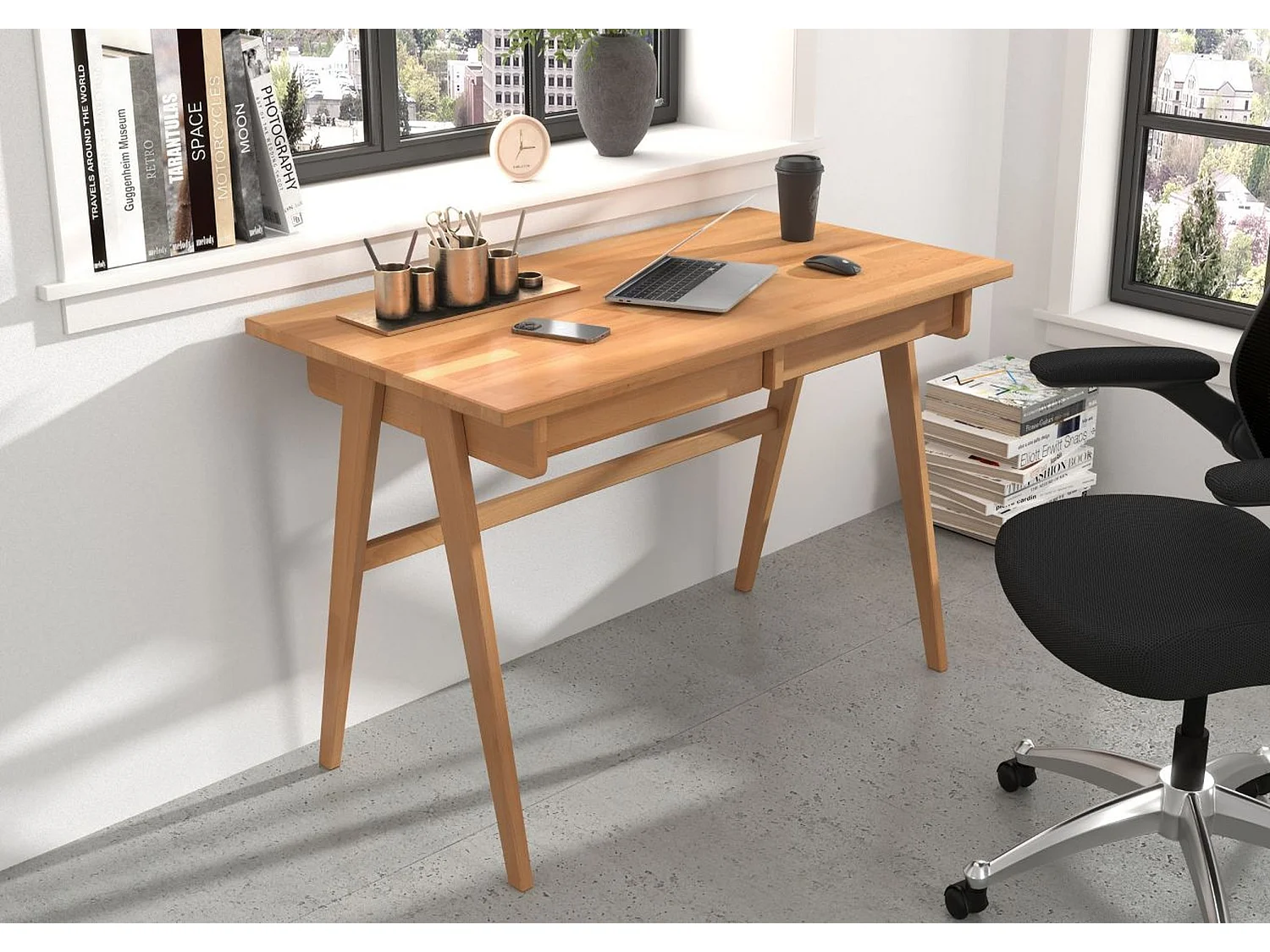 Bureau / coiffeuse en hêtre avec tiroirs EDDA / couleur naturelle / 120 x 65 cm