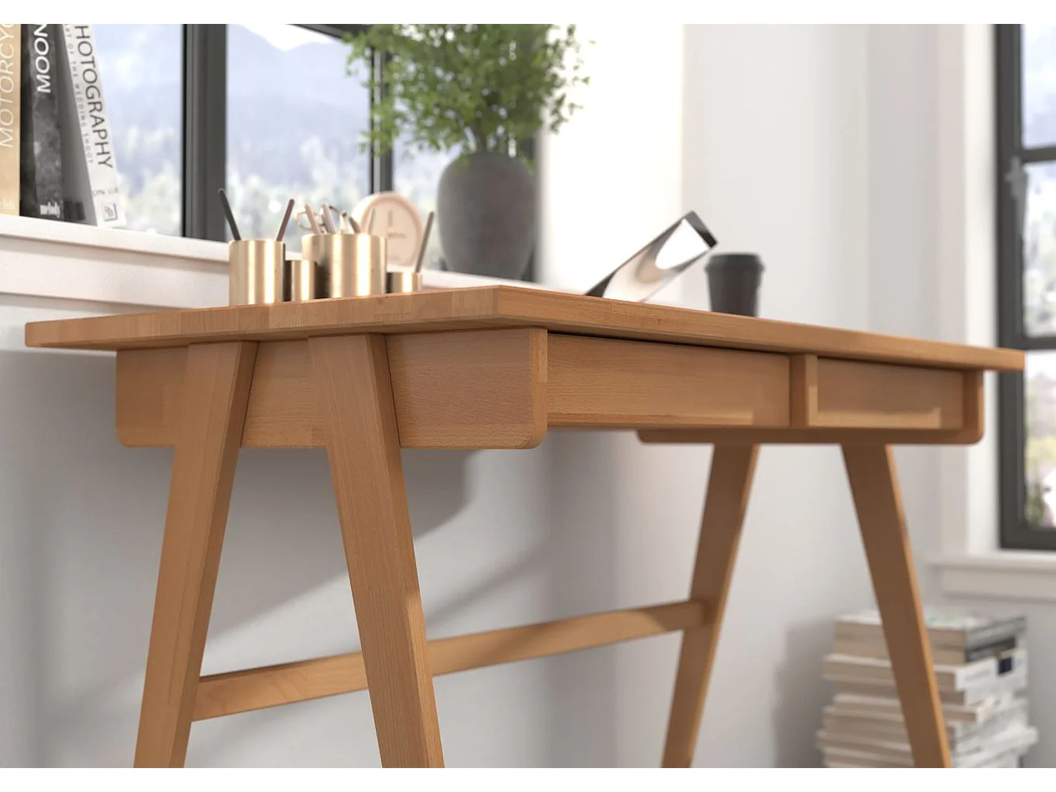 Bureau / coiffeuse en hêtre avec tiroirs EDDA / couleur naturelle / 120 x 65 cm