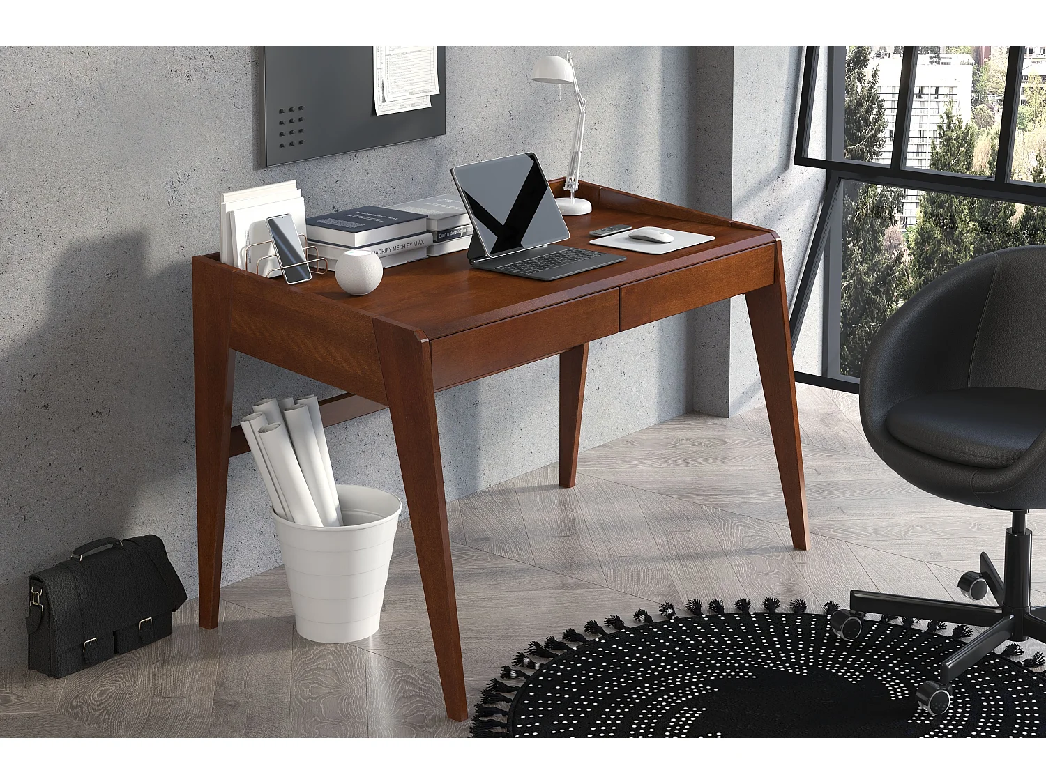 Drewniane bukowe biurko z szufladami Visby LISA / orzech