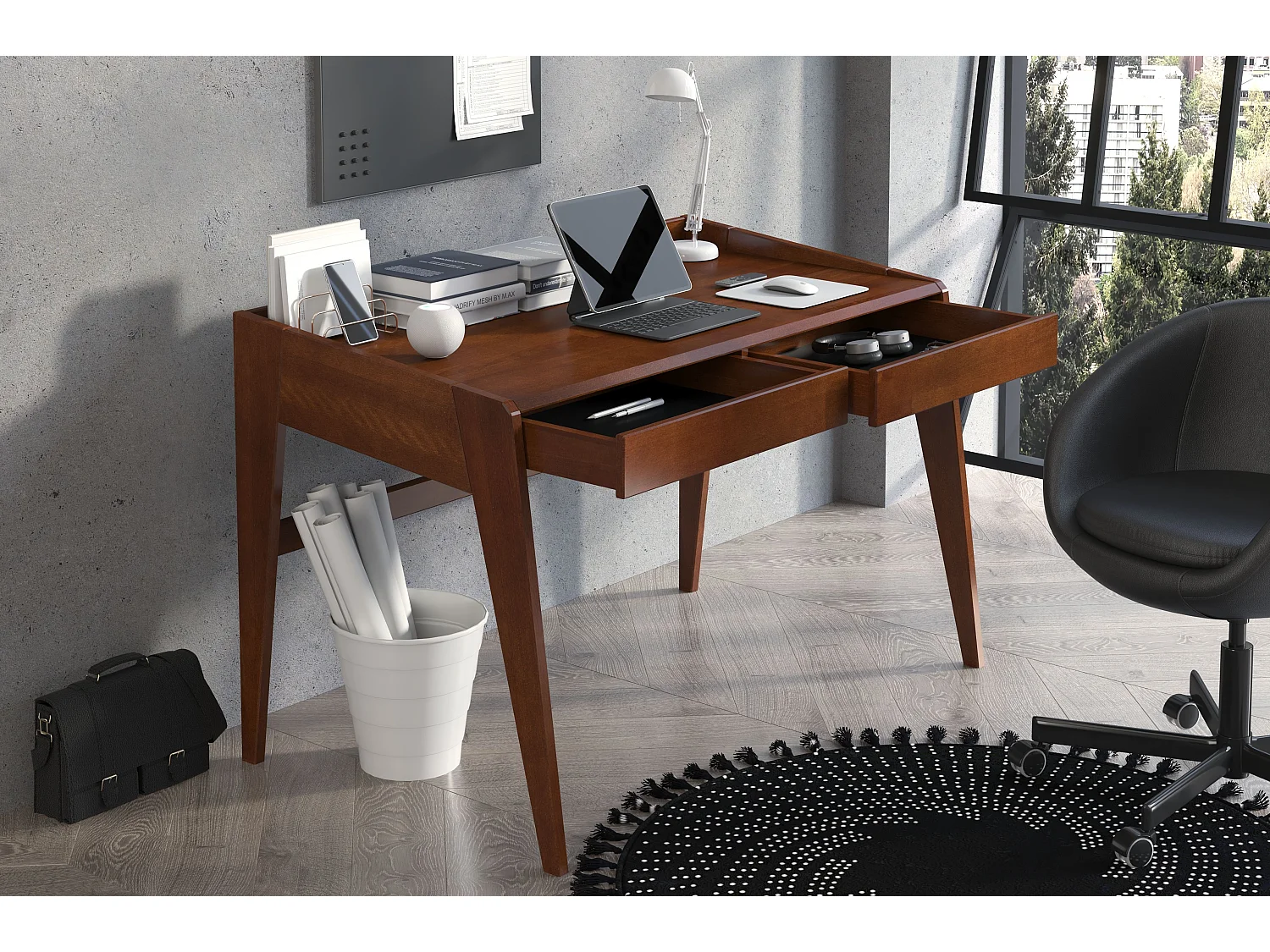 Drewniane bukowe biurko z szufladami Visby LISA / orzech