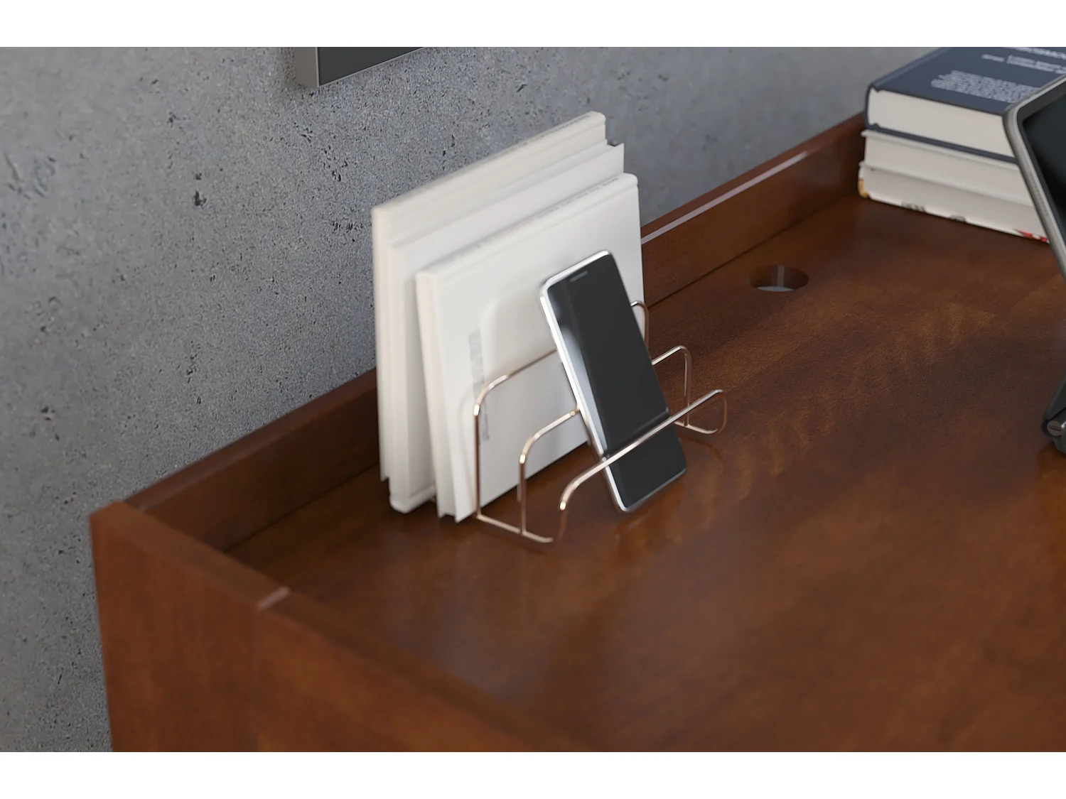 Drewniane bukowe biurko z szufladami Visby LISA / orzech