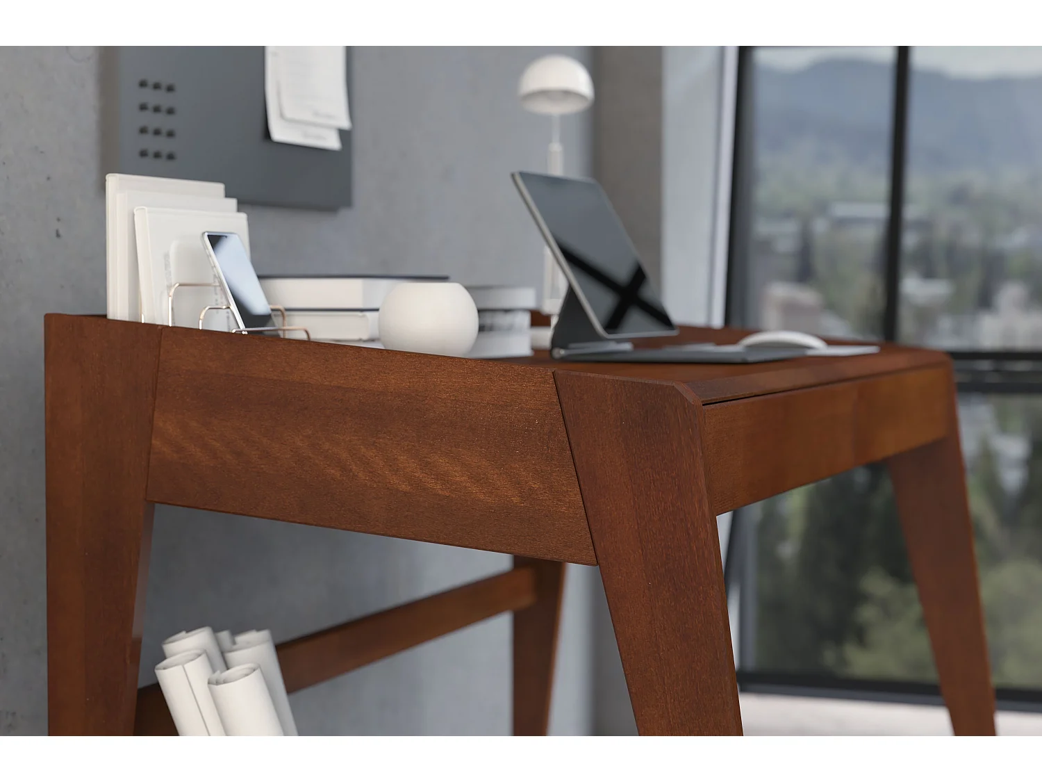 Schreibtisch Elisa, 125/70/81 cm in nussbaumfarbe, buchenholz