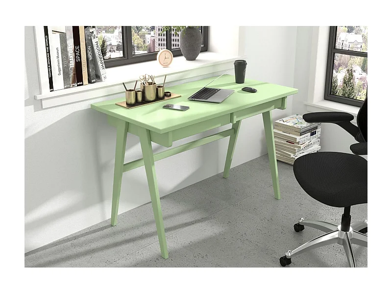 Drewniane biurko z szufladami Visby EDDA / pudrowa zieleń