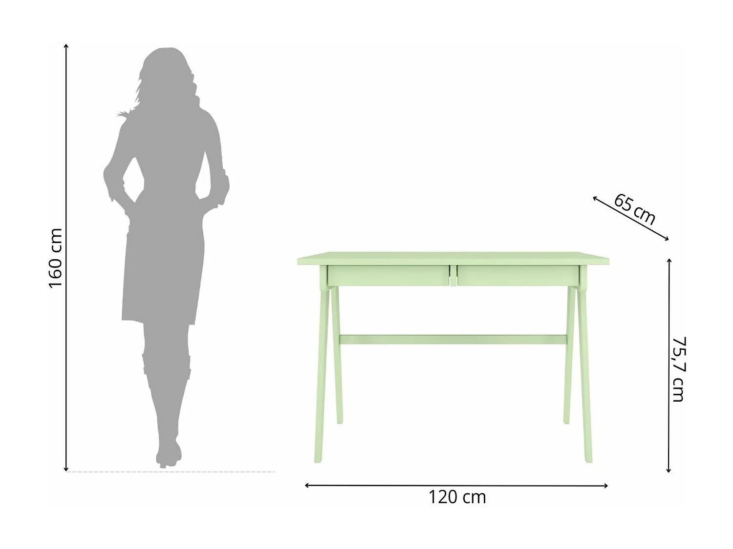 Drewniane biurko z szufladami Visby EDDA / pudrowa zieleń
