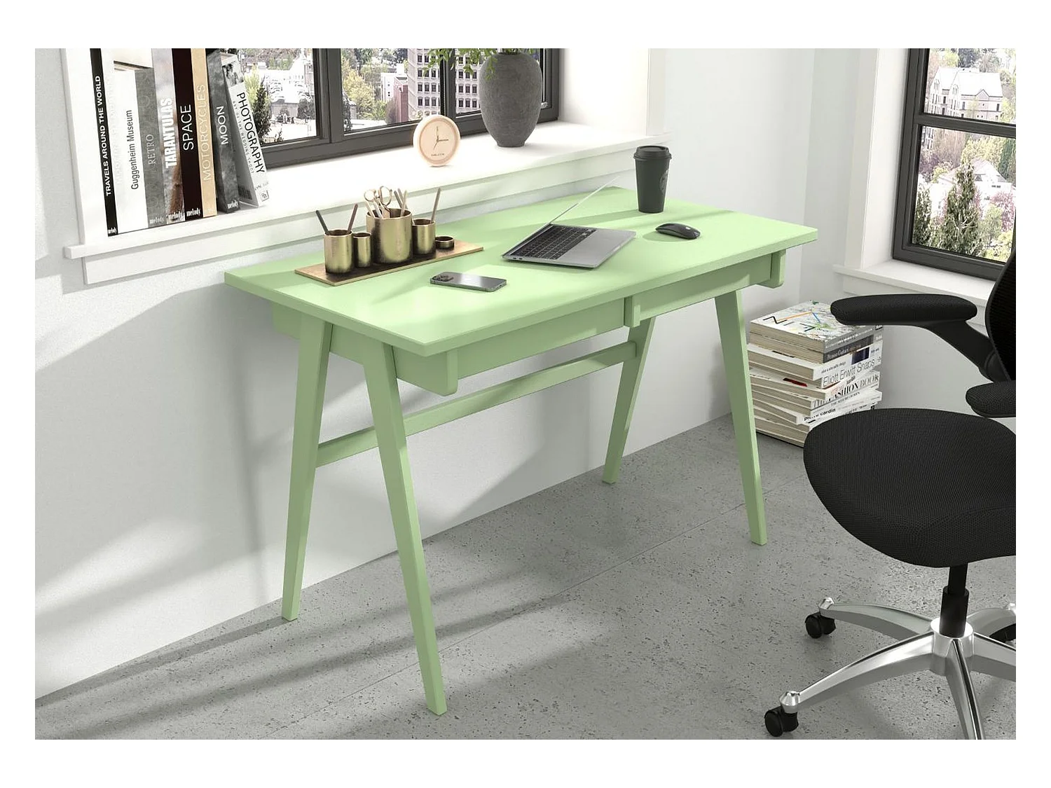 Bureau / coiffeuse en hêtre avec tiroirs EDDA / couleur vert poudré / 120 x 65 cm