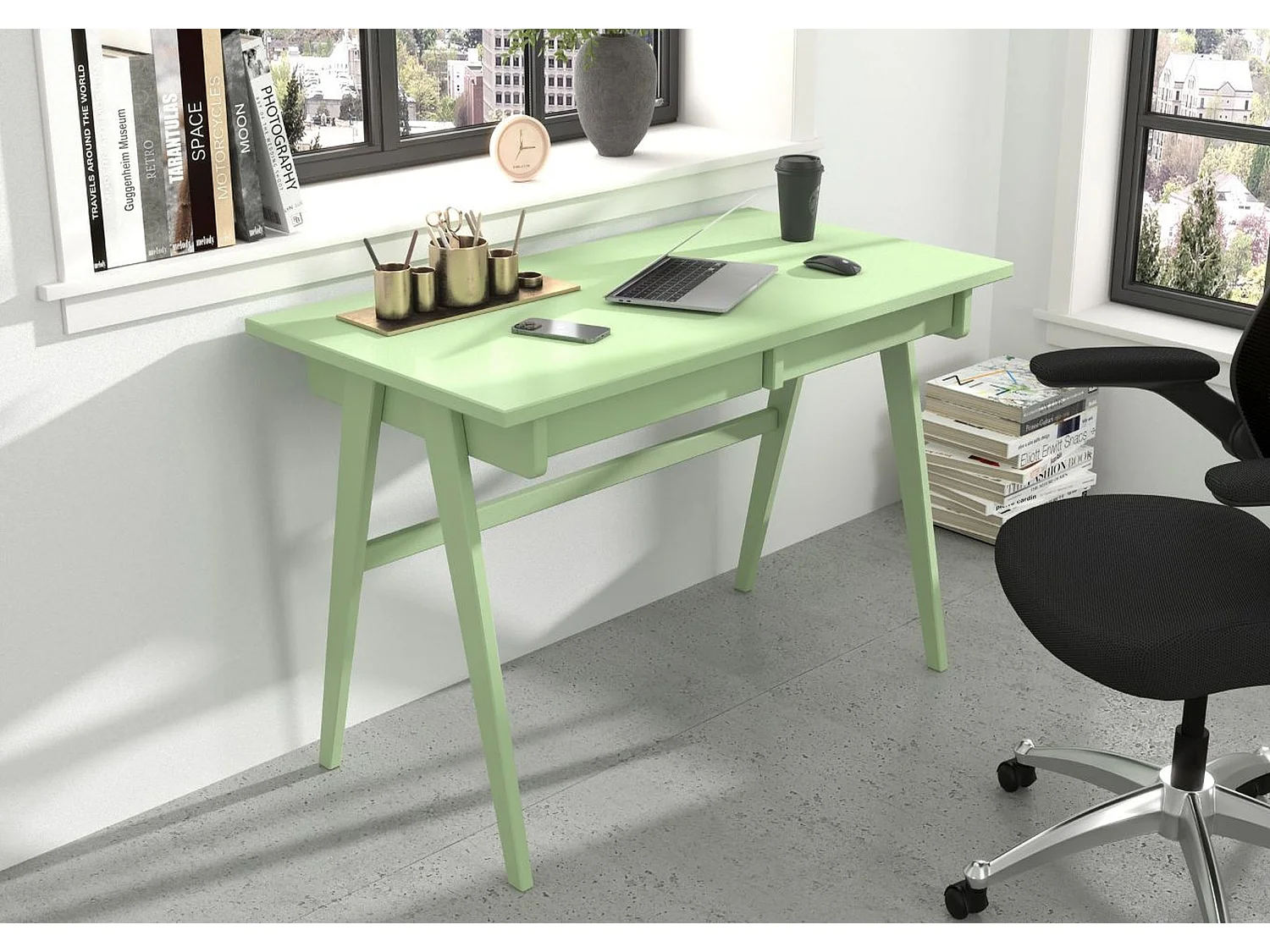 Bureau / coiffeuse en hêtre avec tiroirs EDDA / couleur vert poudré / 120 x 65 cm