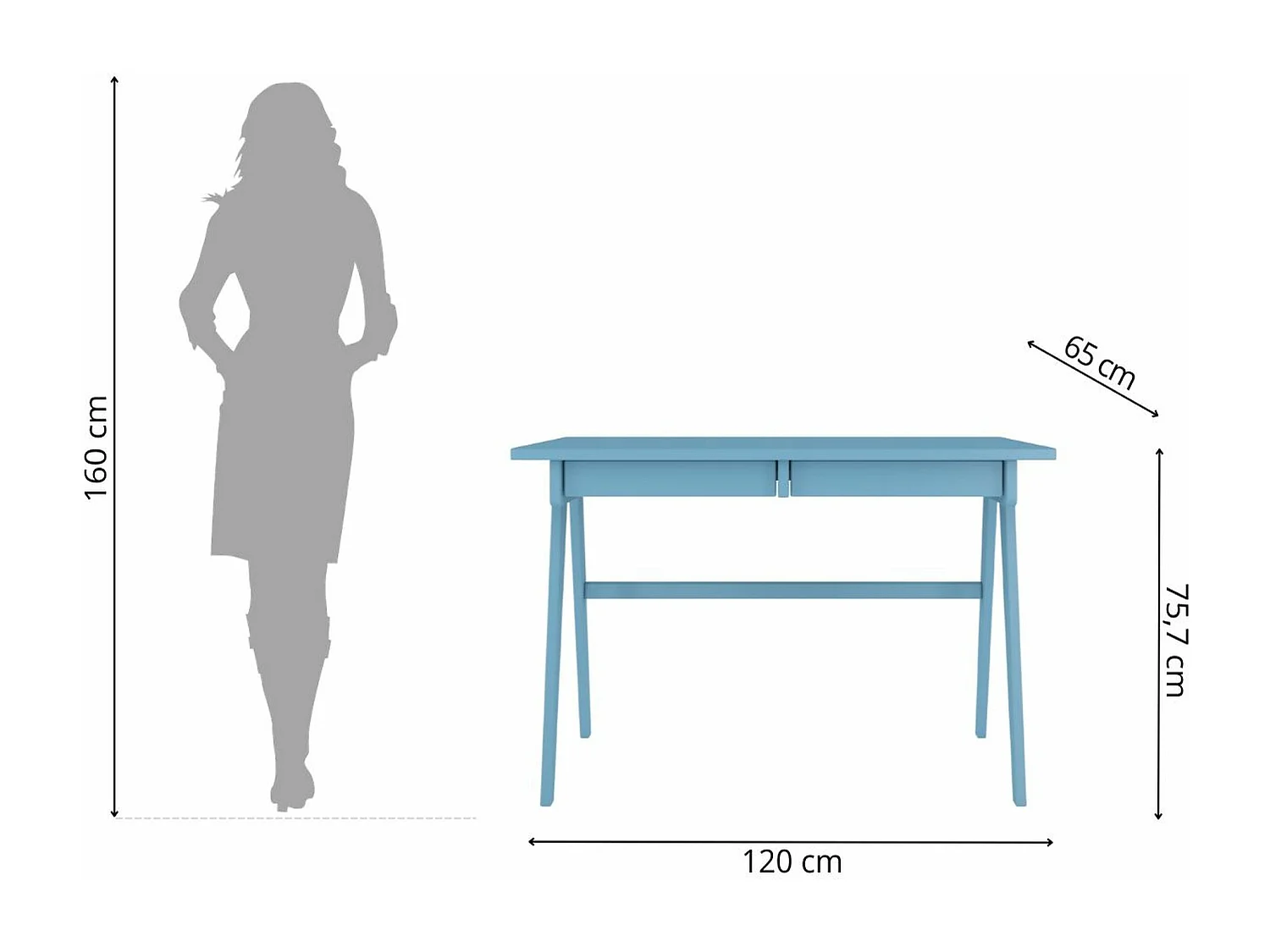 Schreibtisch Edda, 120/65/75 cm in pastellblau, buchenholz