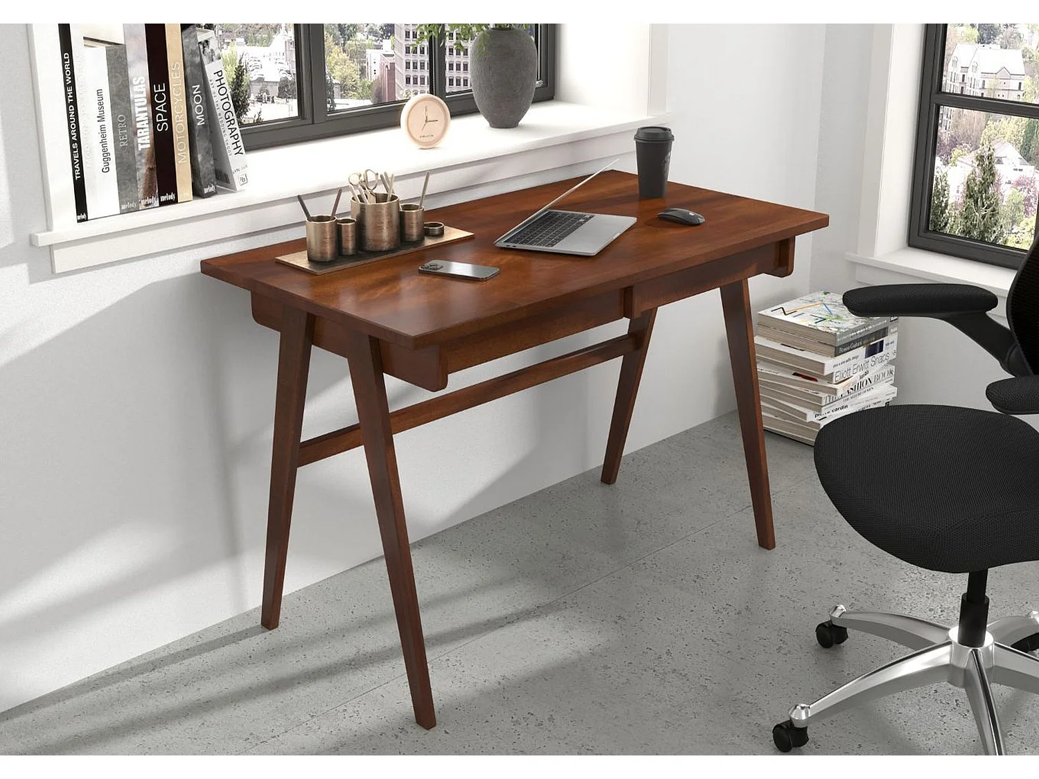 Drewniane bukowe biurko z szufladami Visby EDDA / orzech