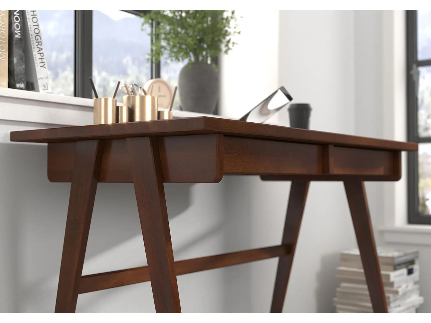 Drewniane bukowe biurko z szufladami Visby EDDA / orzech