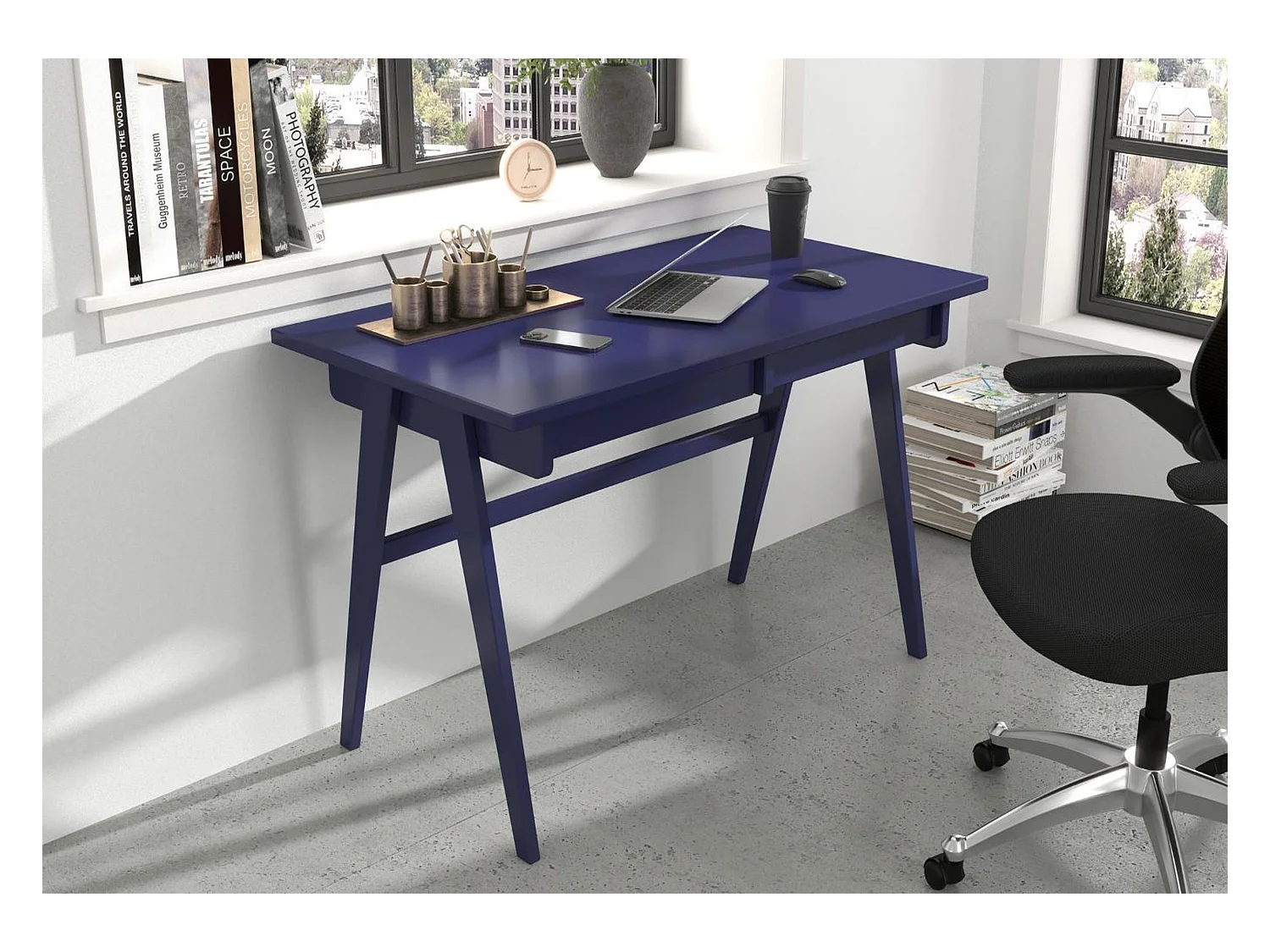 Bureau / coiffeuse en hêtre avec tiroirs EDDA / couleur bleu marine noble / 120 x 65 cm