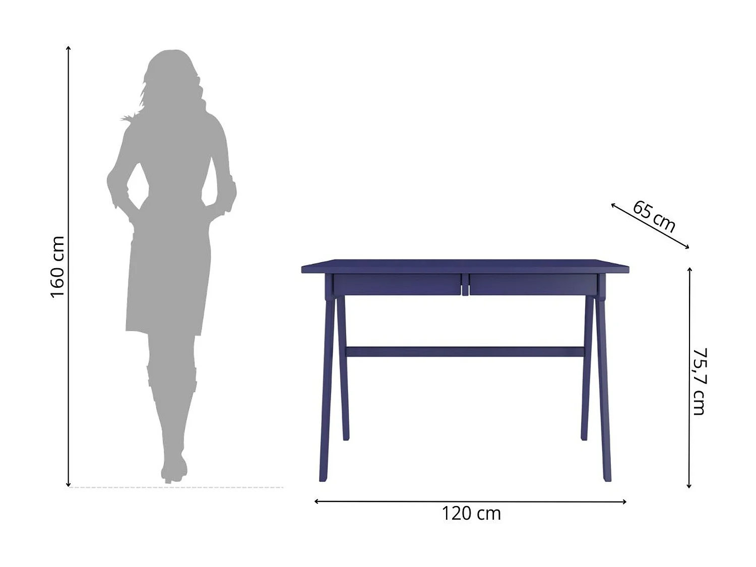 Schreibtisch Edda, 120/65/75 cm in marineblau, buchenholz