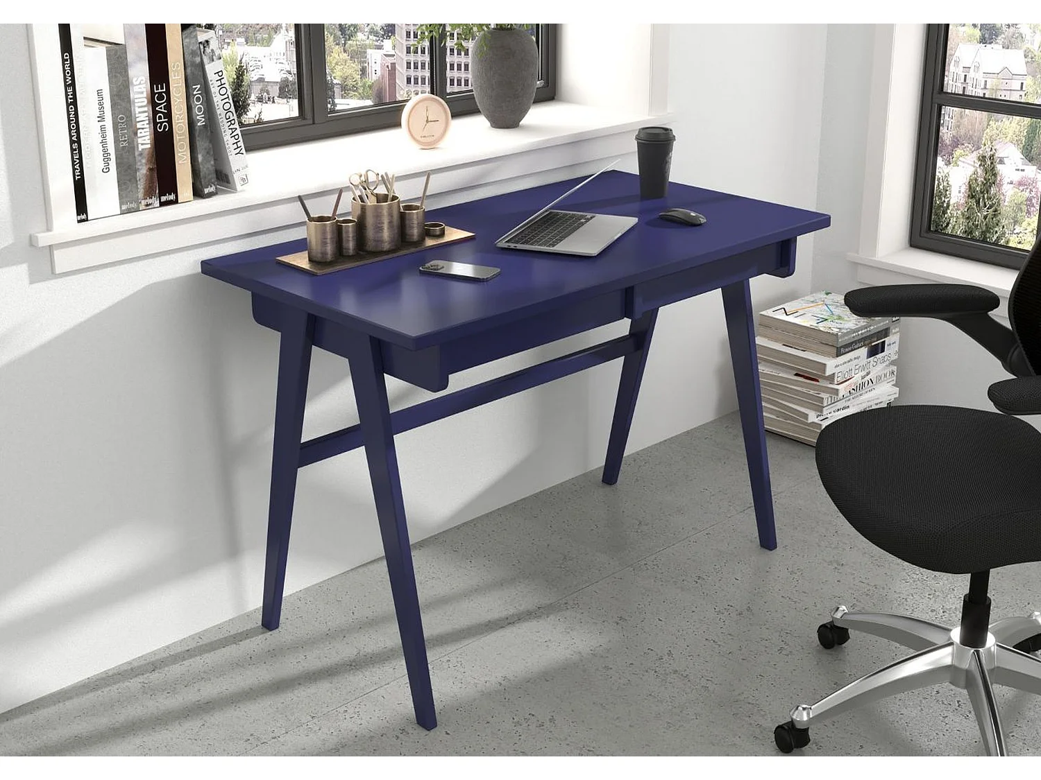 Bureau / coiffeuse en hêtre avec tiroirs EDDA / couleur bleu marine noble / 120 x 65 cm