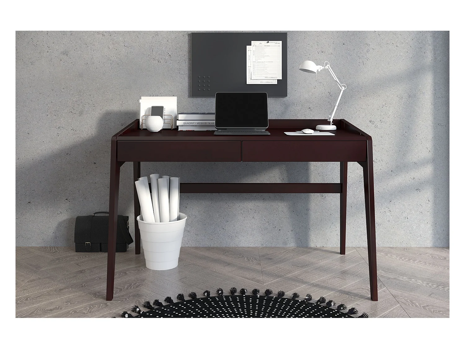 Bureau / coiffeuse en hêtre avec tiroirs LISA / couleur palissandre / 125 x 70 cm