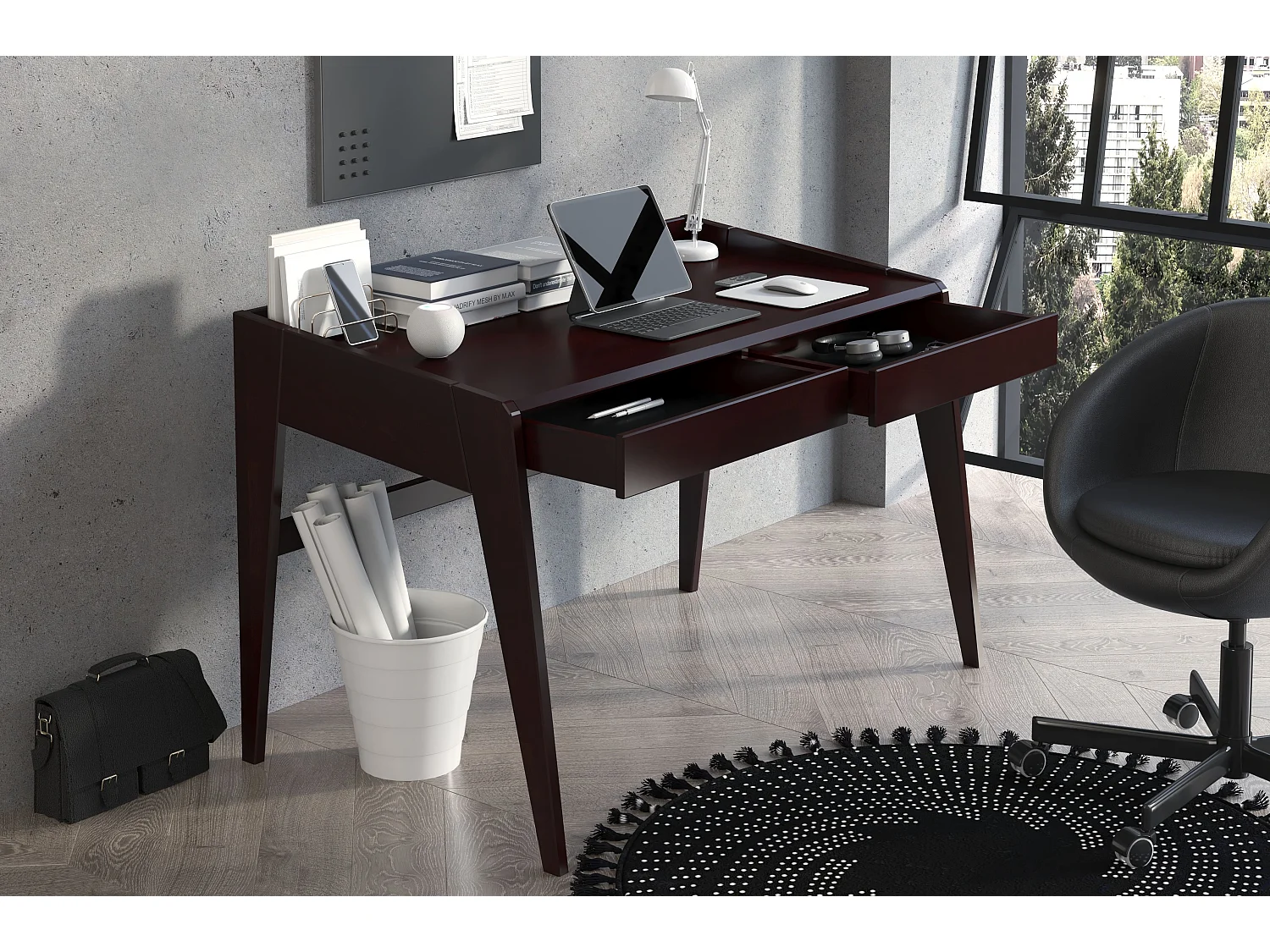 Schreibtisch Elisa, 125/70/81 cm in palisanderfarbe, buchenholz