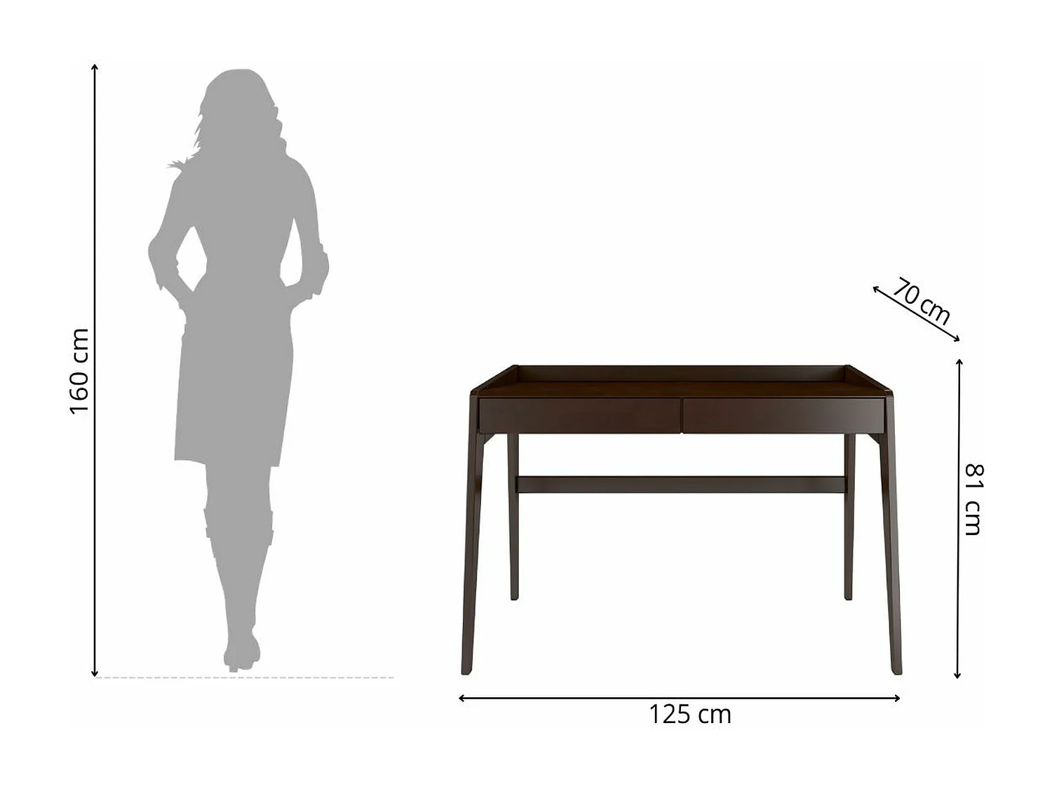 Schreibtisch Elisa, 125/70/81 cm in palisanderfarbe, buchenholz