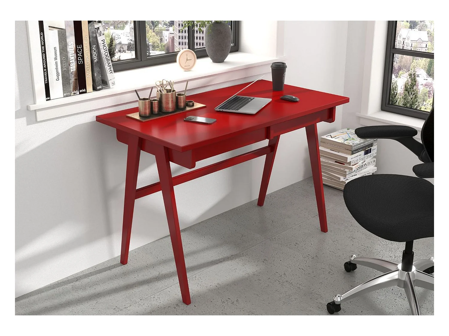 Bureau / coiffeuse en hêtre avec tiroirs EDDA / couleur bordeaux / 120 x 65 cm